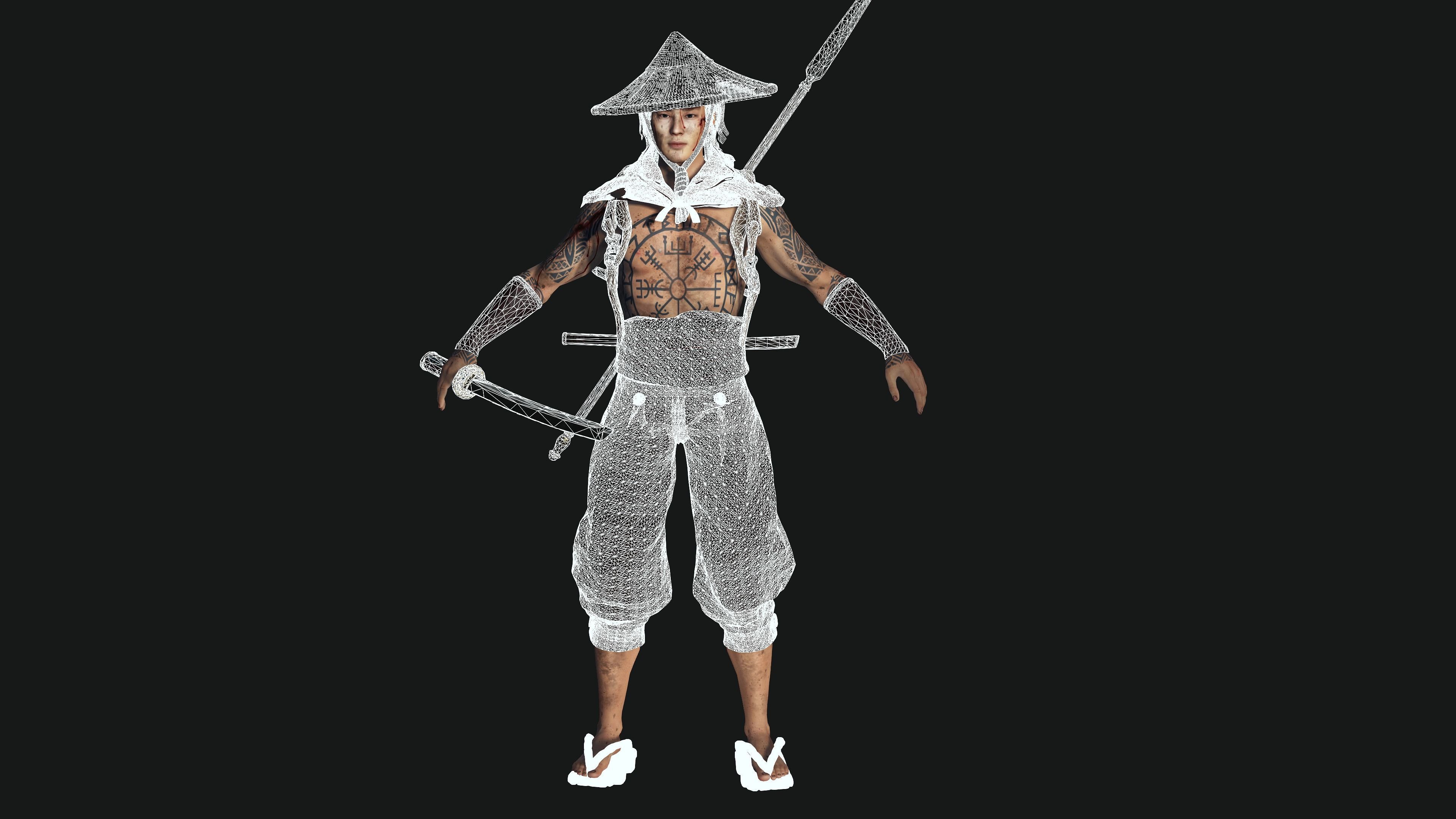 AAA 3D REALISTIC JAPANESE MALE CHARACTER - WARRIOR  Low-poly 3D model_11