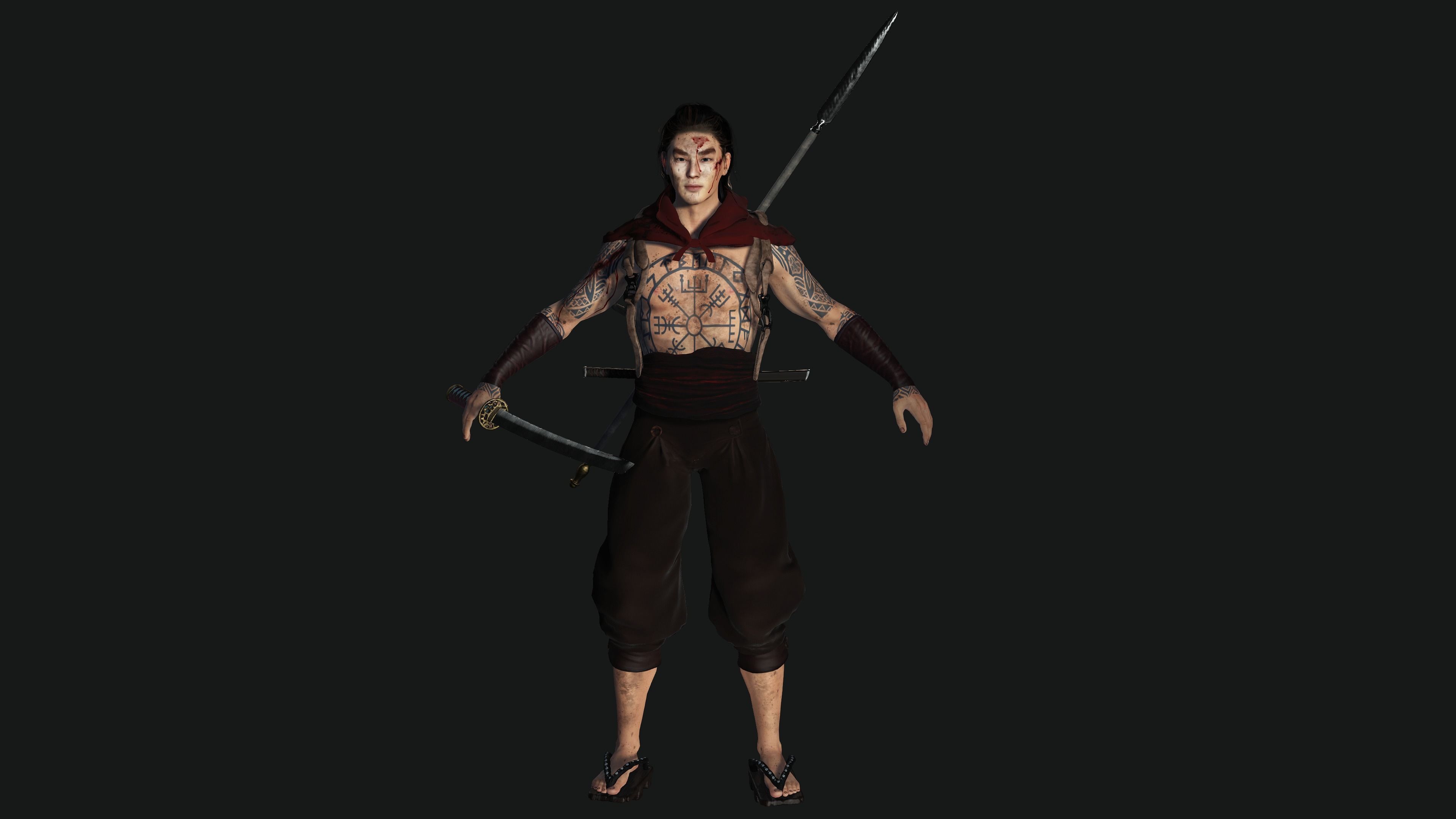 AAA 3D REALISTIC JAPANESE MALE CHARACTER - WARRIOR  Low-poly 3D model_4
