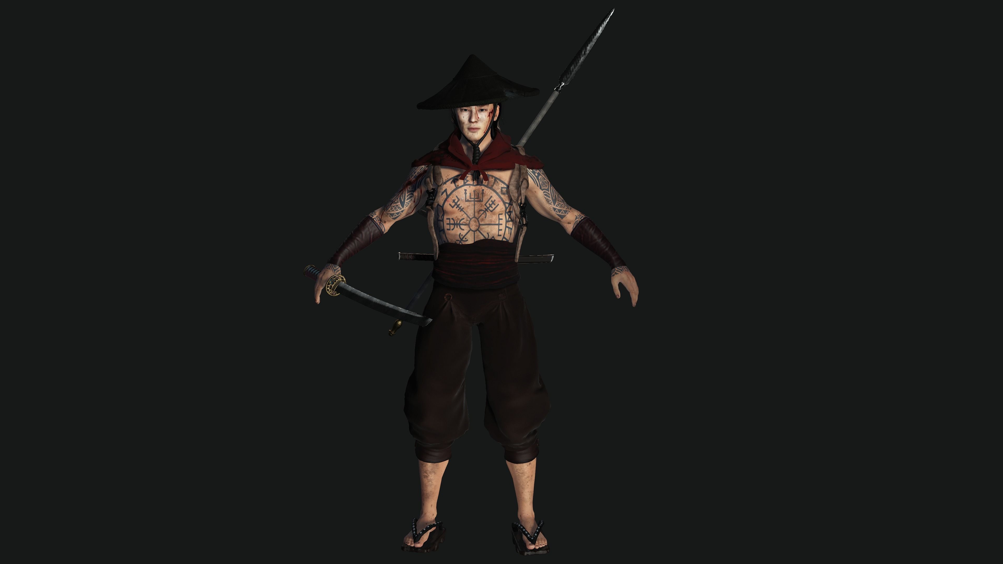 AAA 3D REALISTIC JAPANESE MALE CHARACTER - WARRIOR  Low-poly 3D model_1