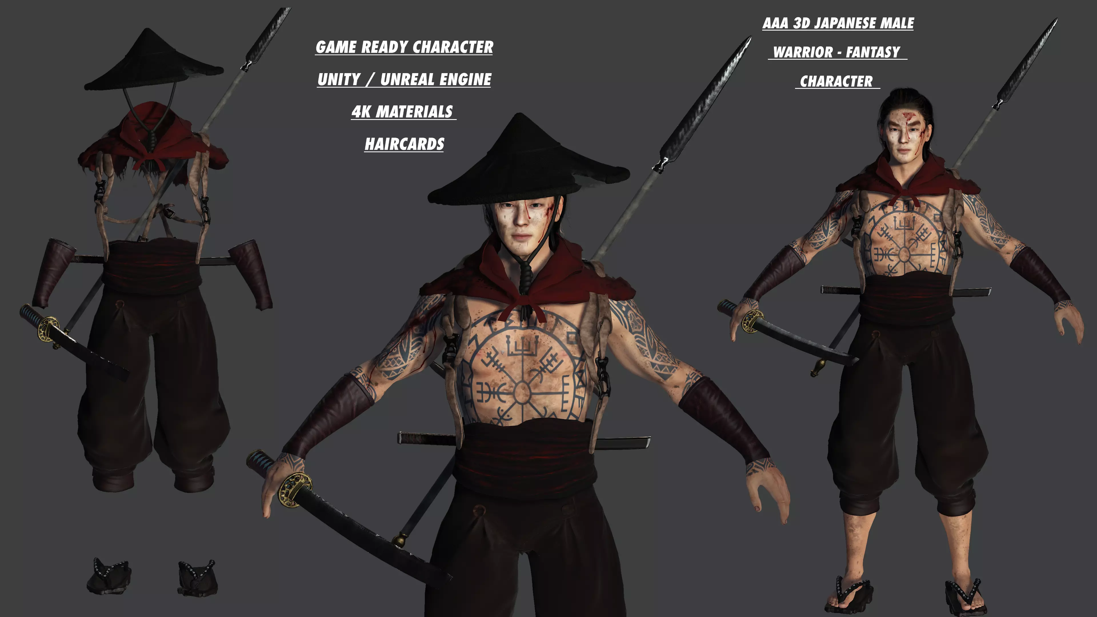 AAA 3D REALISTIC JAPANESE MALE CHARACTER - WARRIOR  Low-poly 3D model_0