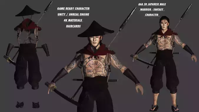 AAA 3D REALISTIC JAPANESE MALE CHARACTER - WARRIOR  Low-poly 3D model AAA 3D REALISTIC JAPANESE MALE CHARACTER - WARRIOR  Low-poly 3D model