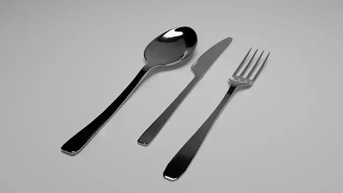 Spoon knife and fork Low-poly 3D model