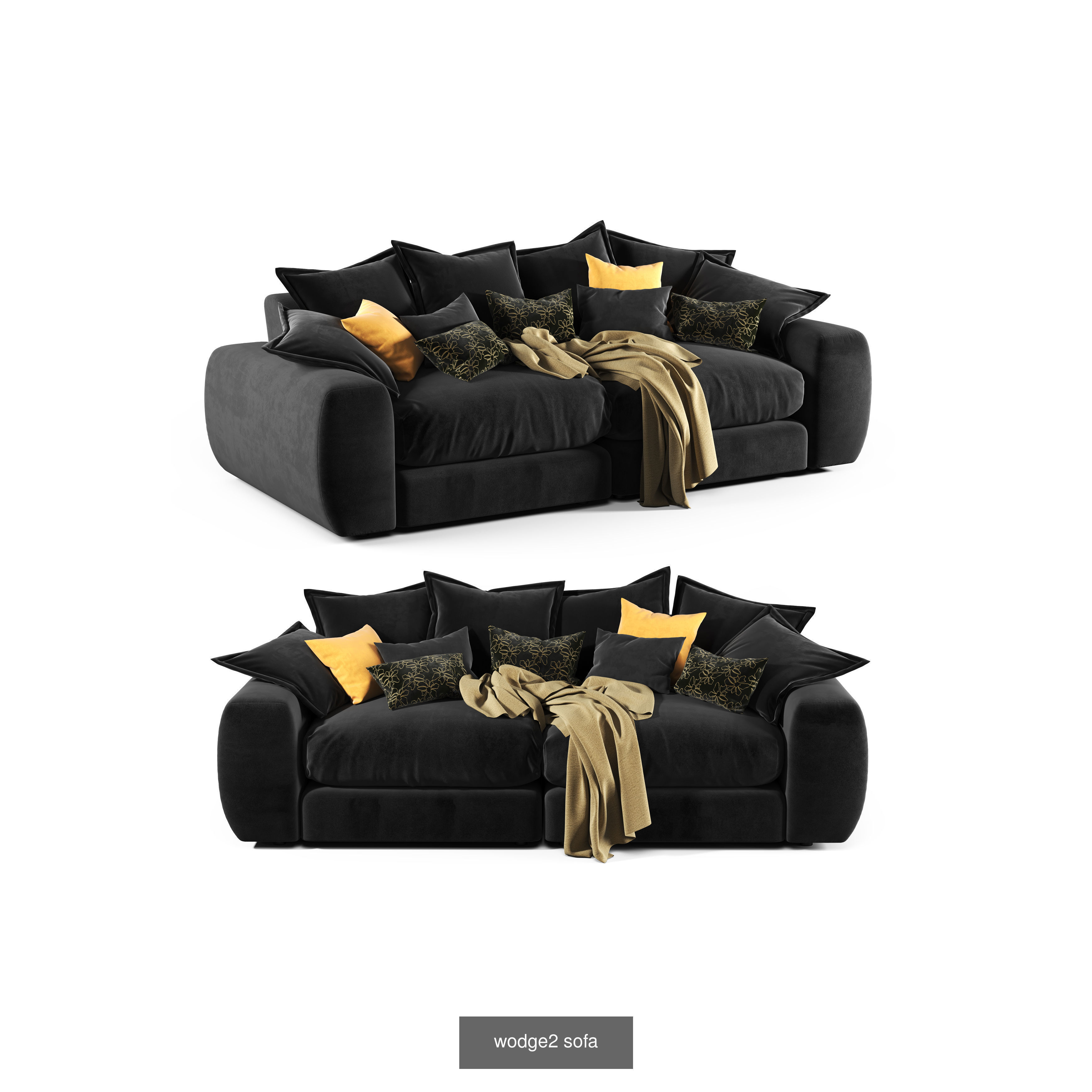 Sofa collection 3d model with pillows and blankets _5