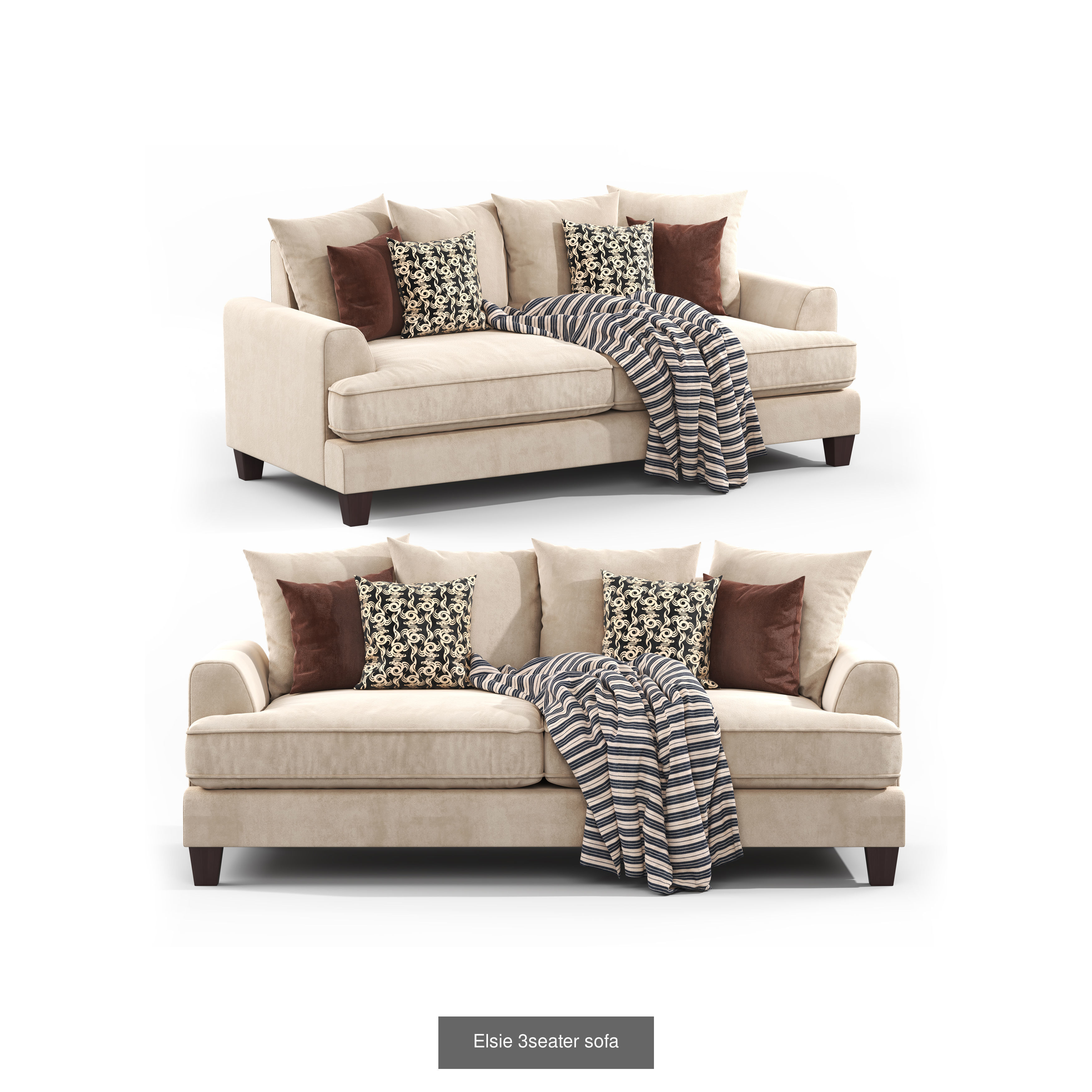 Sofa collection 3d model with pillows and blankets _1