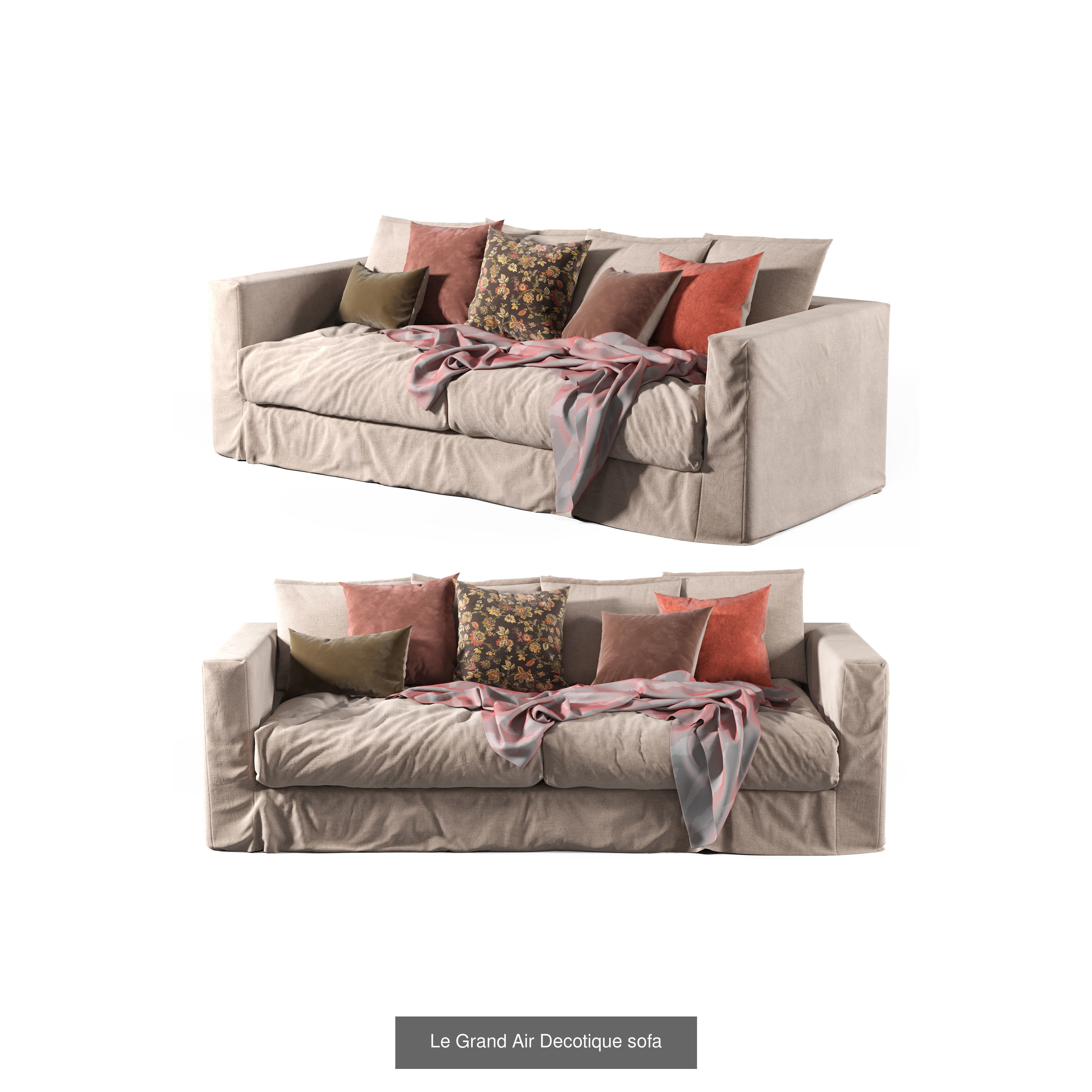 Sofa collection 3d model with pillows and blankets _7