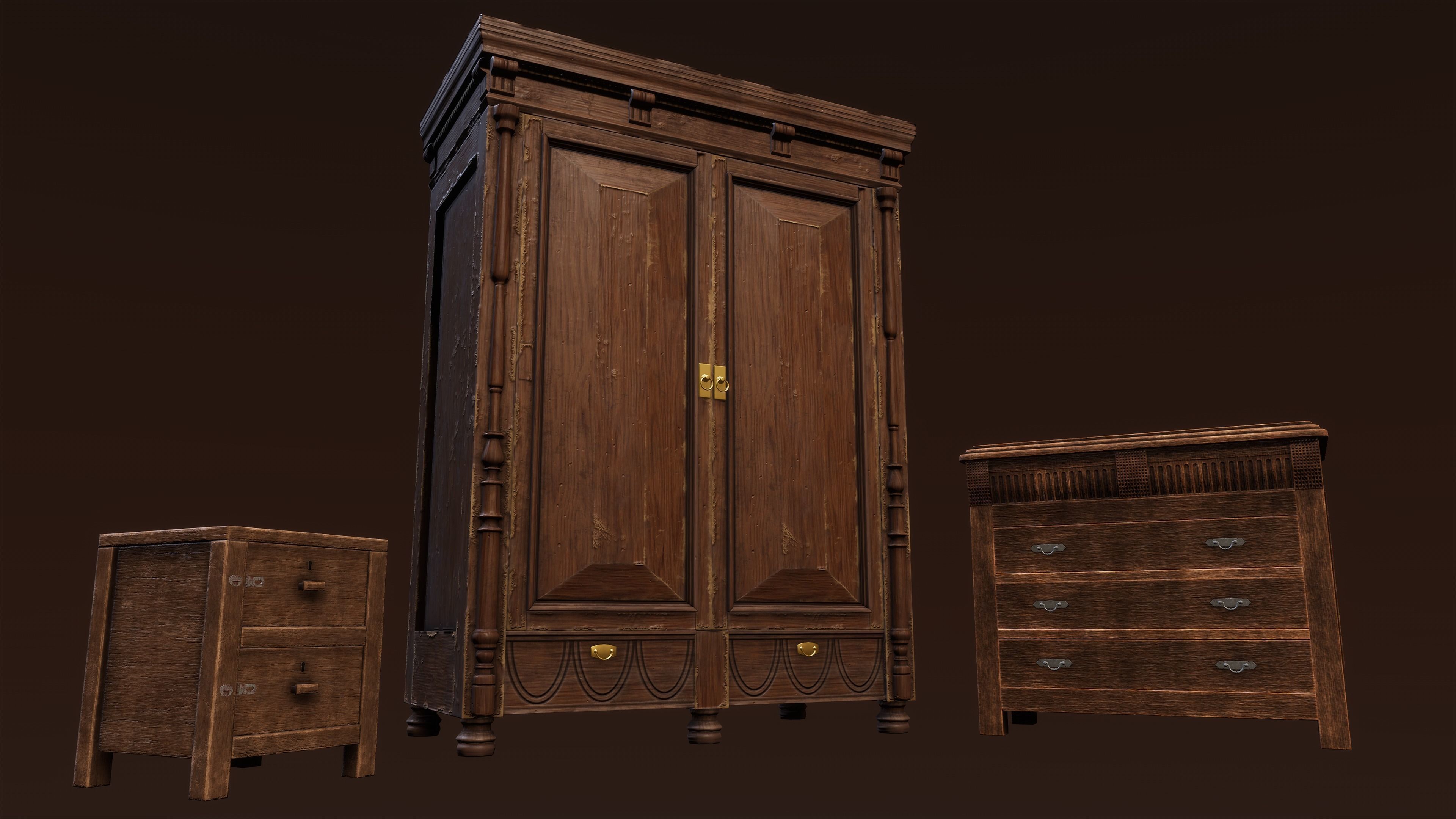 Old Furniture Game Ready Asset Low-poly 3D model_1