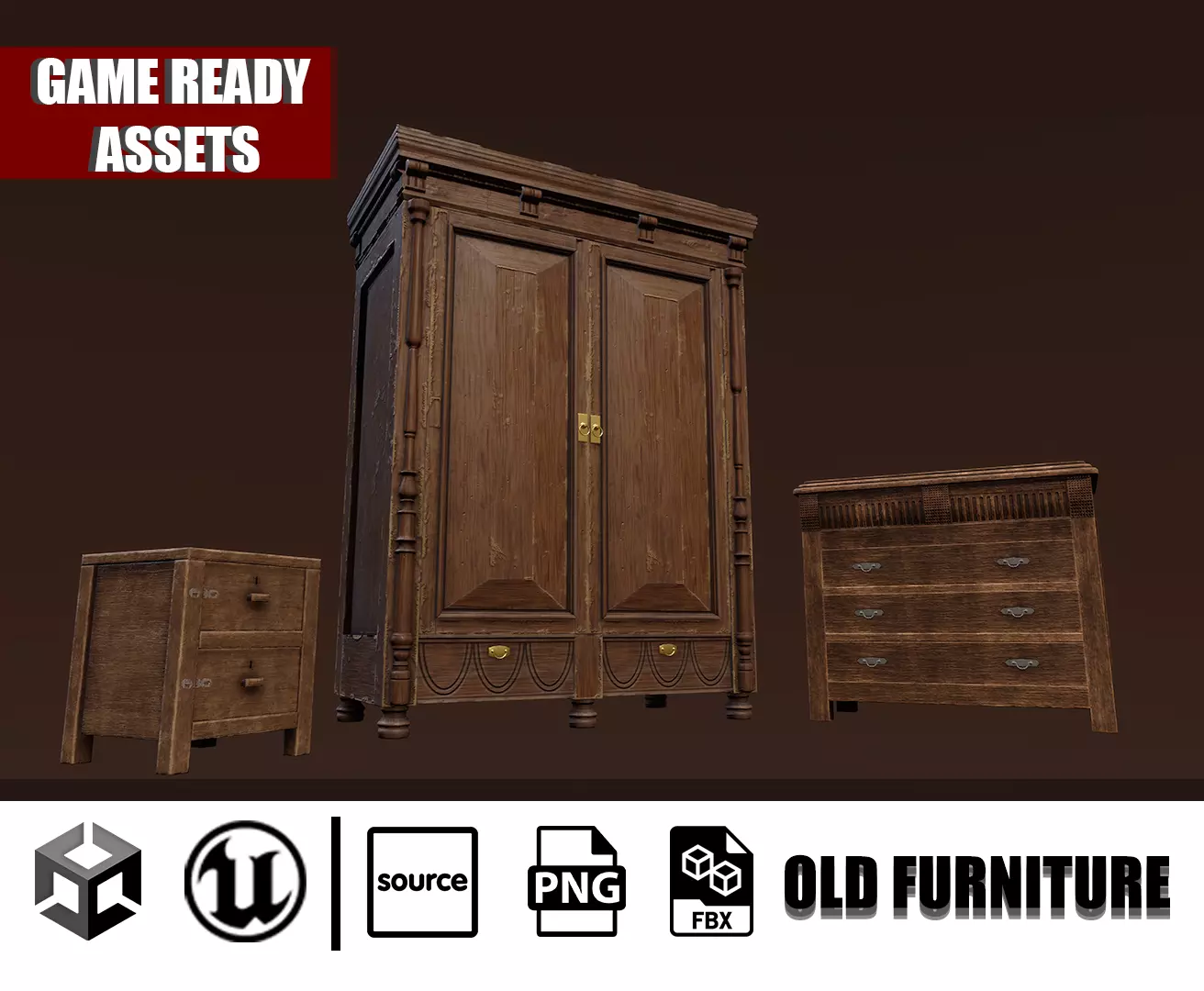 Old Furniture Game Ready Asset Low-poly 3D model_0