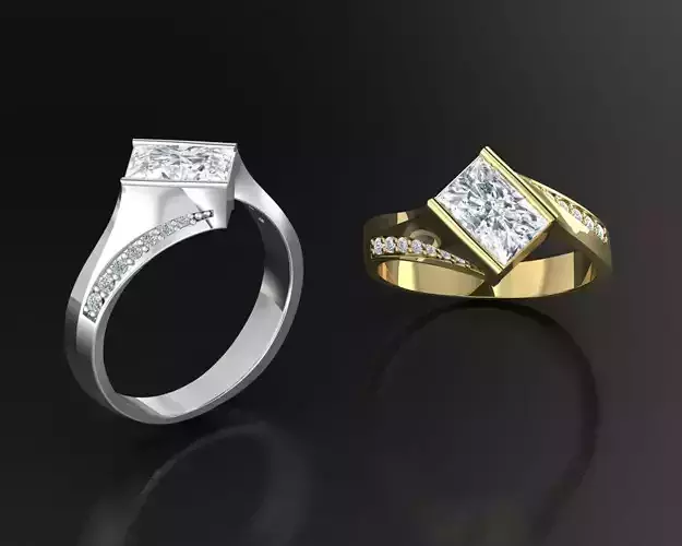 Princess cut square diamond ring 3dm