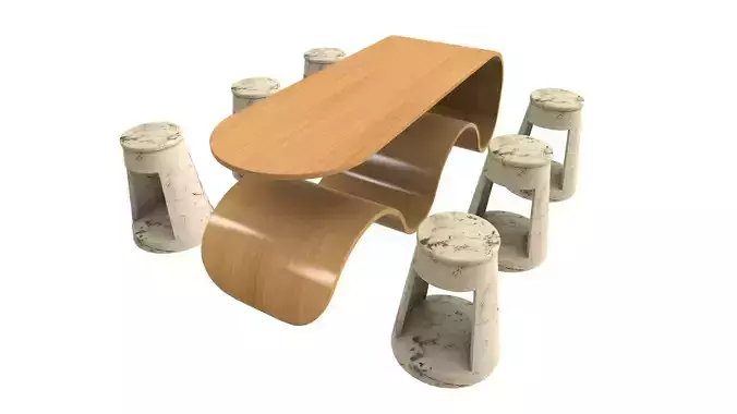 Modern Table with Stool 3D Model AR VR PBR Low-poly 3D model