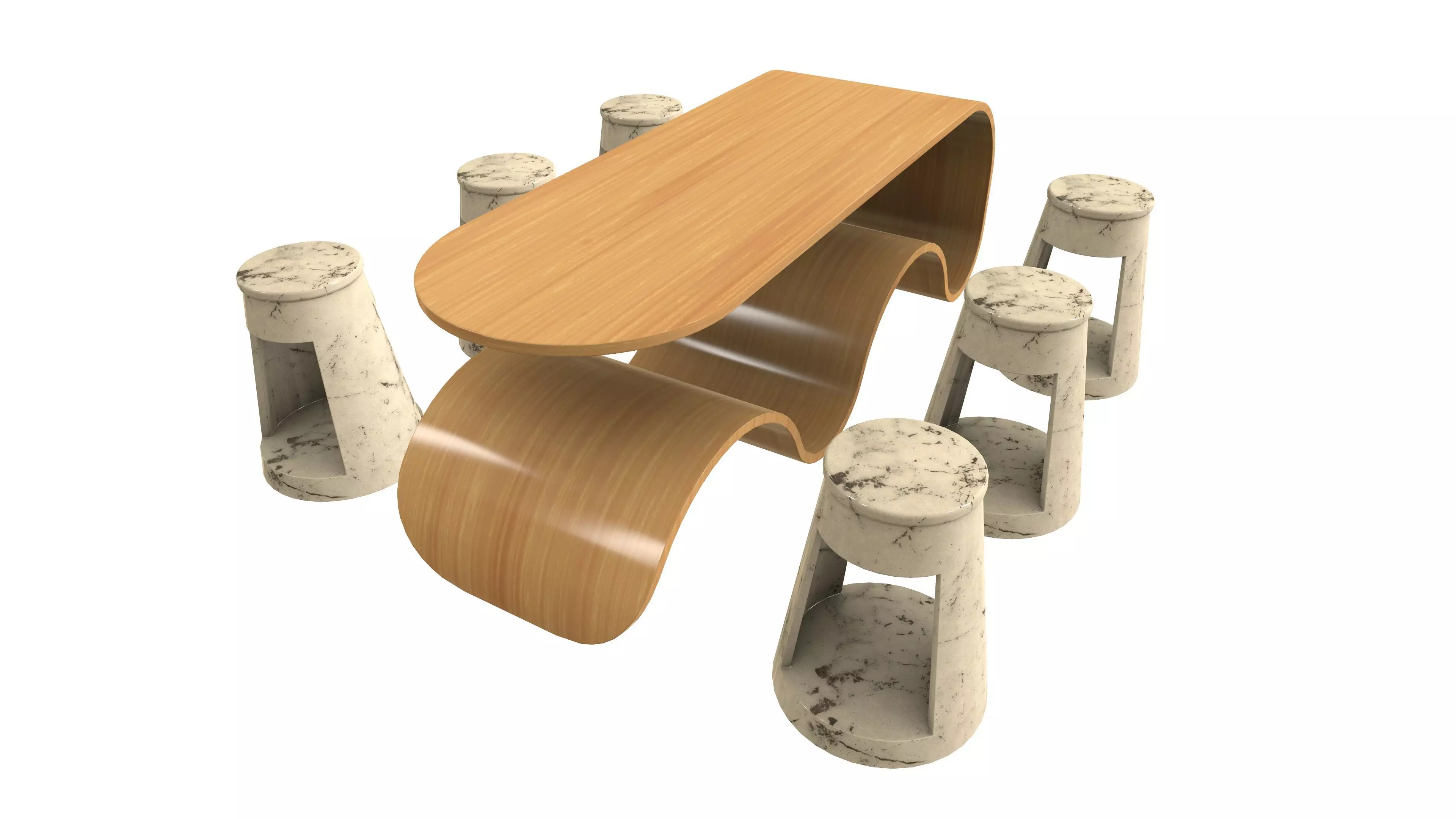 Modern Table with Stool 3D Model AR VR PBR Low-poly 3D model