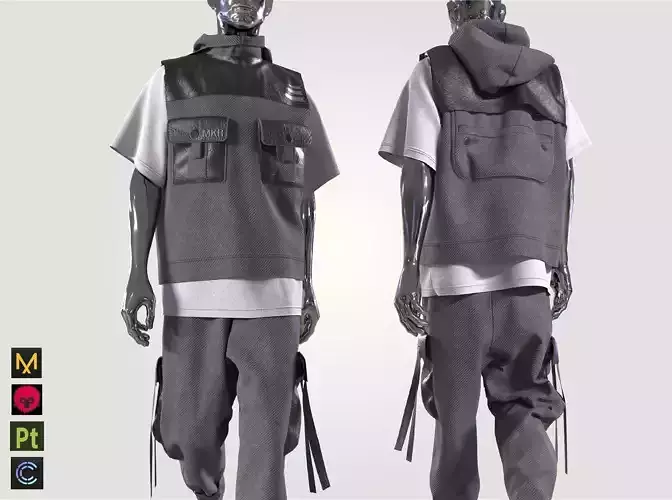 3D cyberpunk outfit vest jacket pants shirt