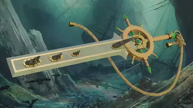 Sea Devil two-handed sword with a nautical style PBR game ready 3D model