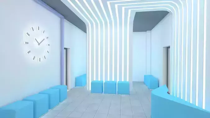 Reception 3d model lobby with clock