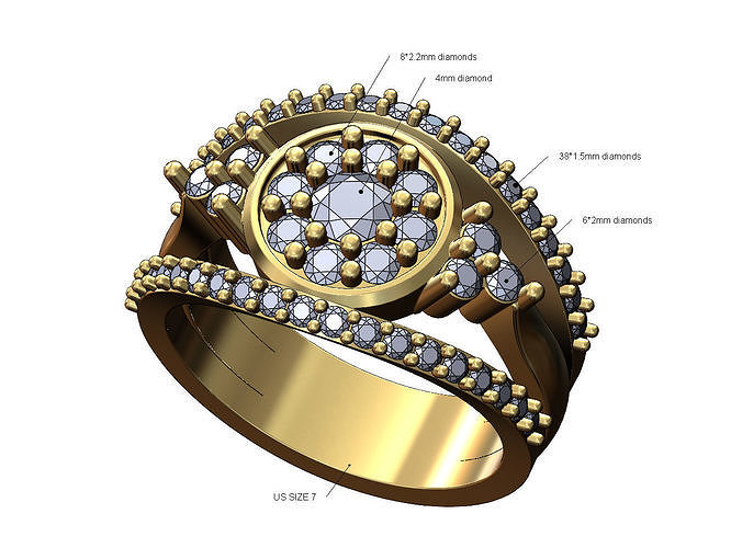 Round diamond cluster and lips engagement ring US size 7 3D print model