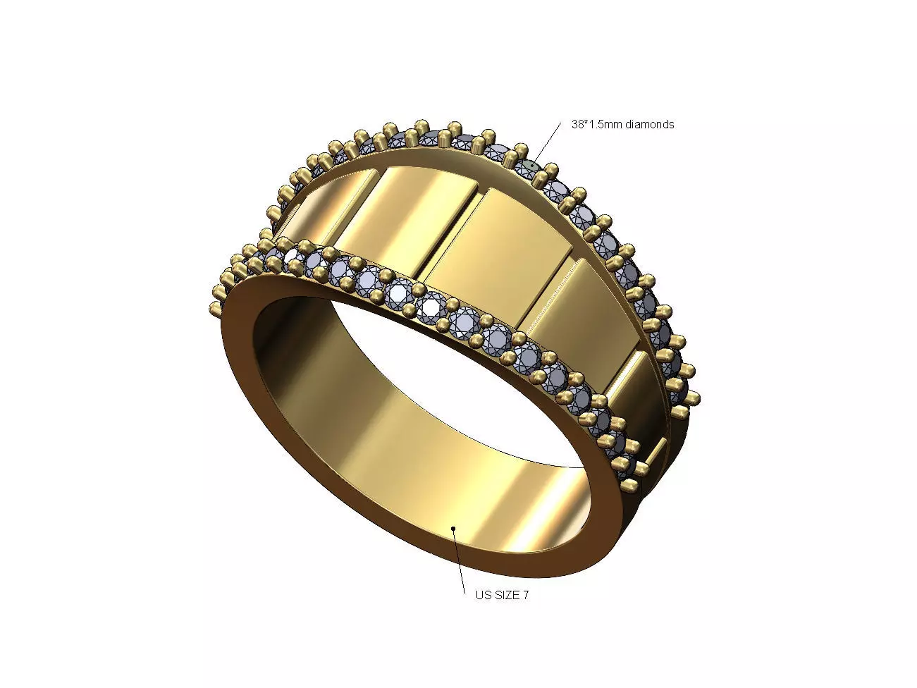 Fluted diamond lips fashion ring US size 7 3D print model