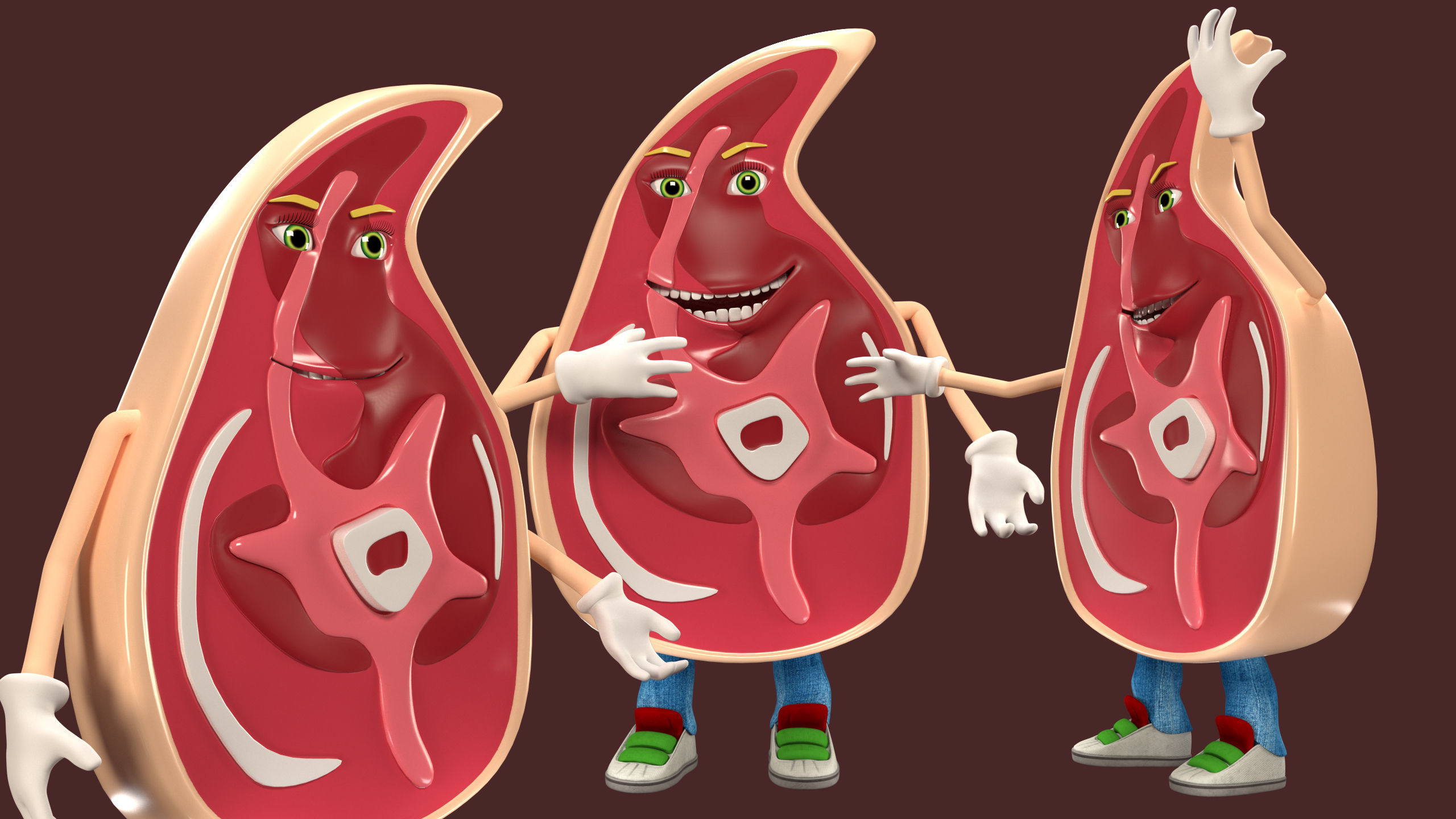 Cartoon food meat girl 3D model rigged | CGTrader