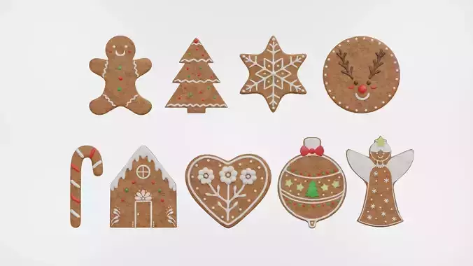 Gingerbread Christmas Cookie Set 1 3D model
