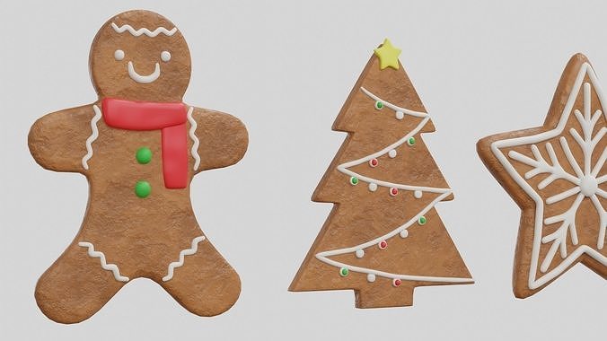 Gingerbread Christmas Cookie Set 2 3D model 6