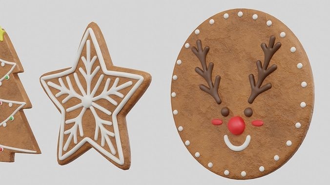 Gingerbread Christmas Cookie Set 2 3D model 7
