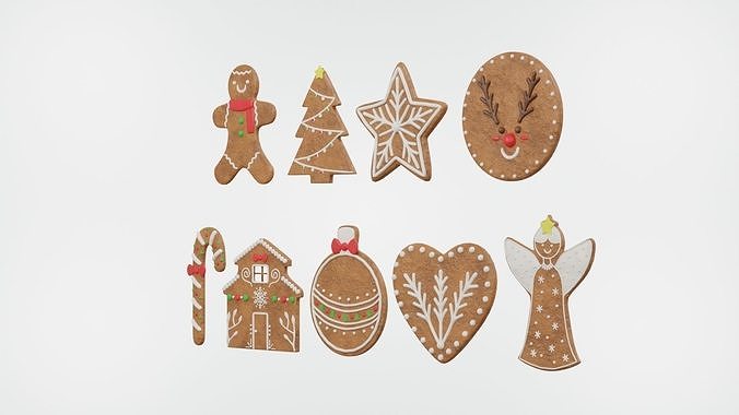 Gingerbread Christmas Cookie Set 2 3D model 4