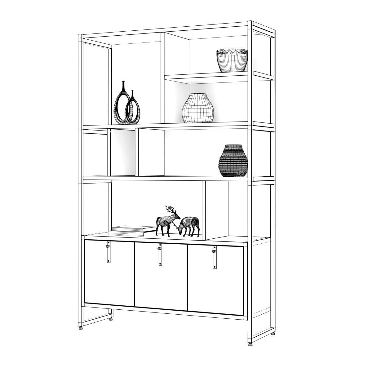 Oak Shelving Unit 3D model_2