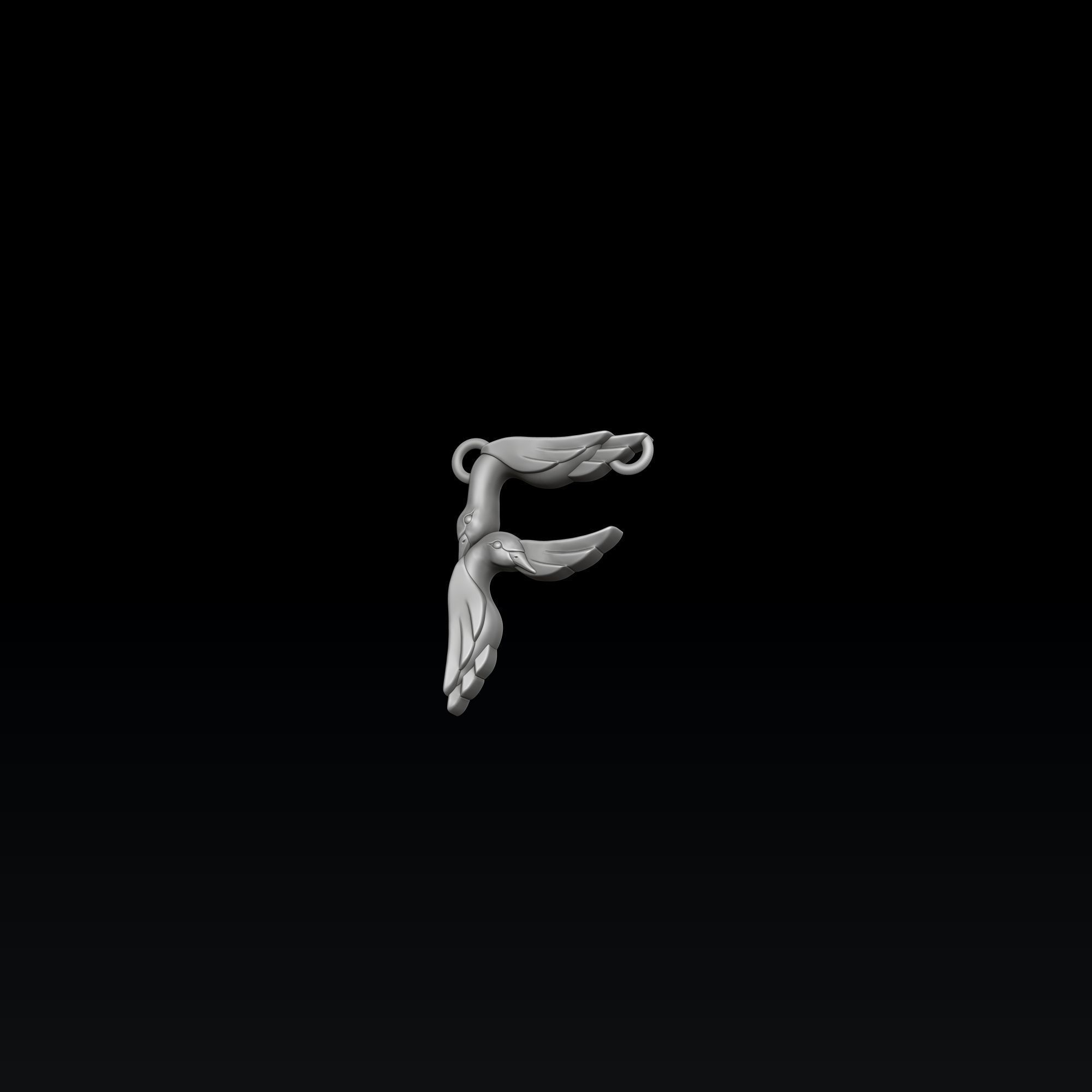 Bird Letter F Pendant 3D print model_5