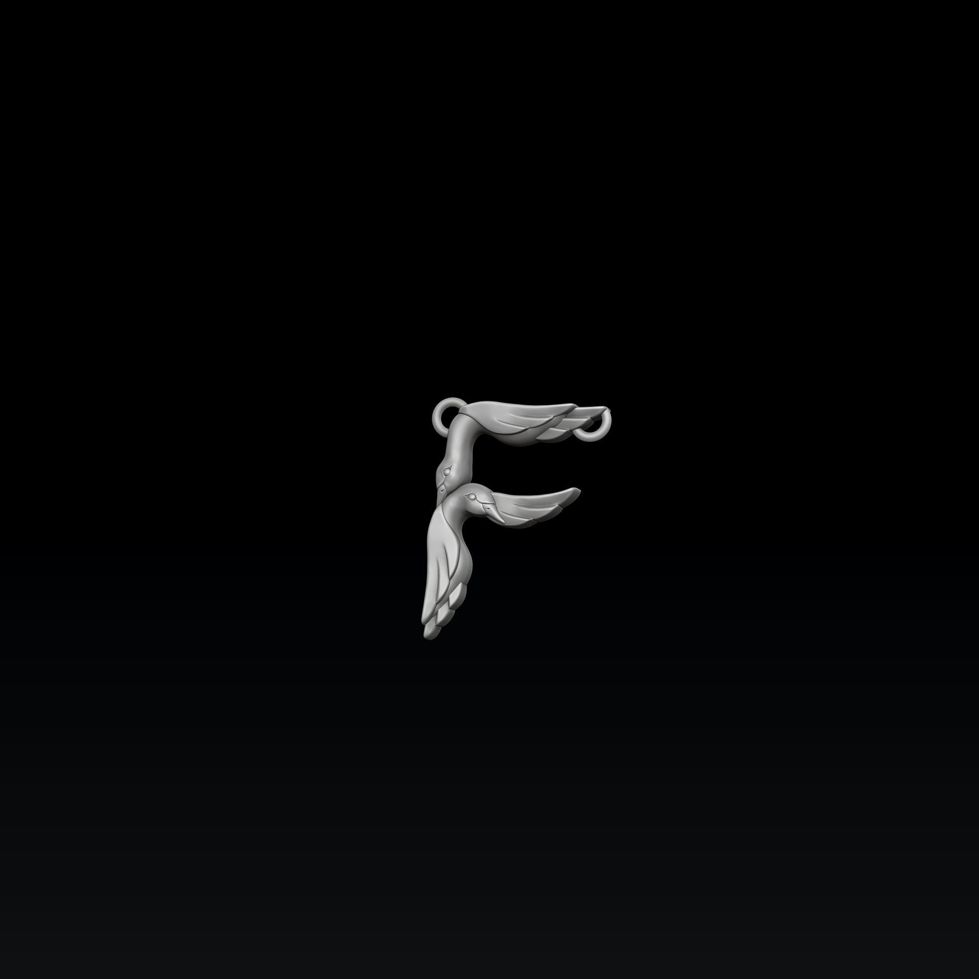 Bird Letter F Pendant 3D print model_4