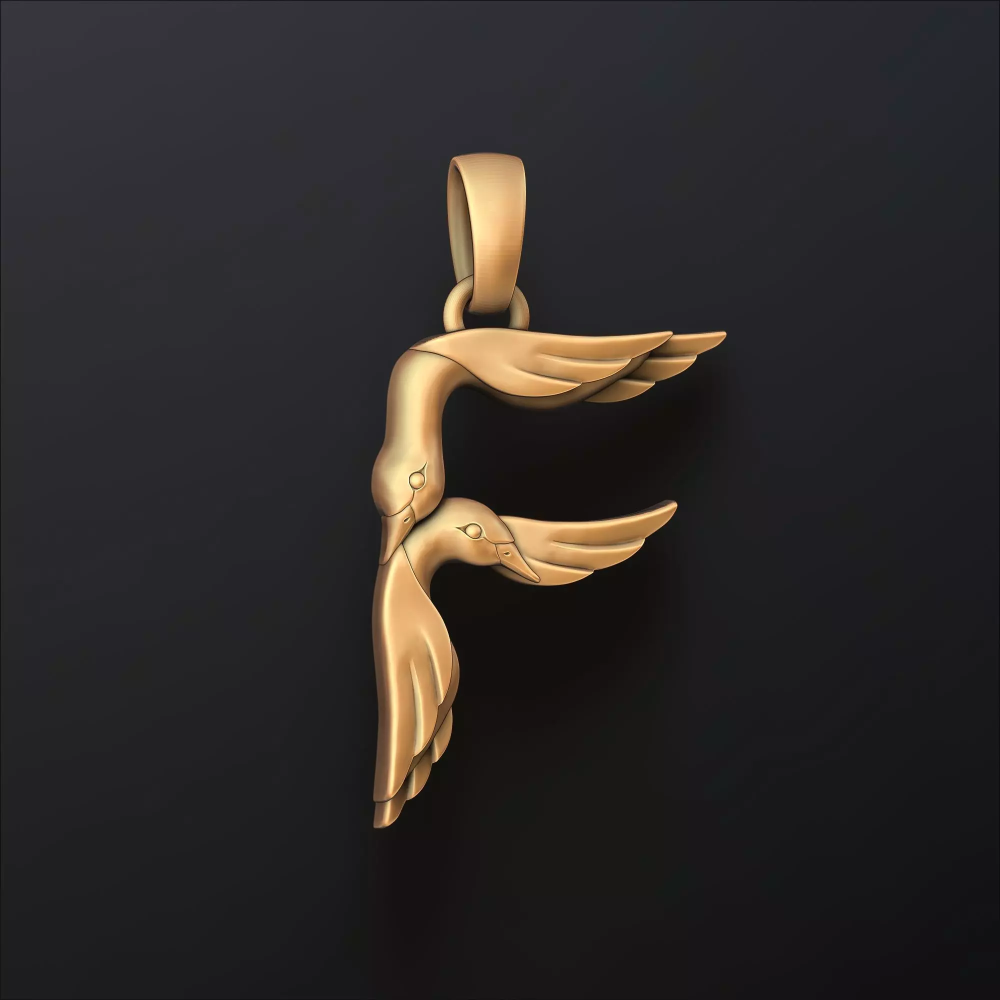 Bird Letter F Pendant 3D print model_0