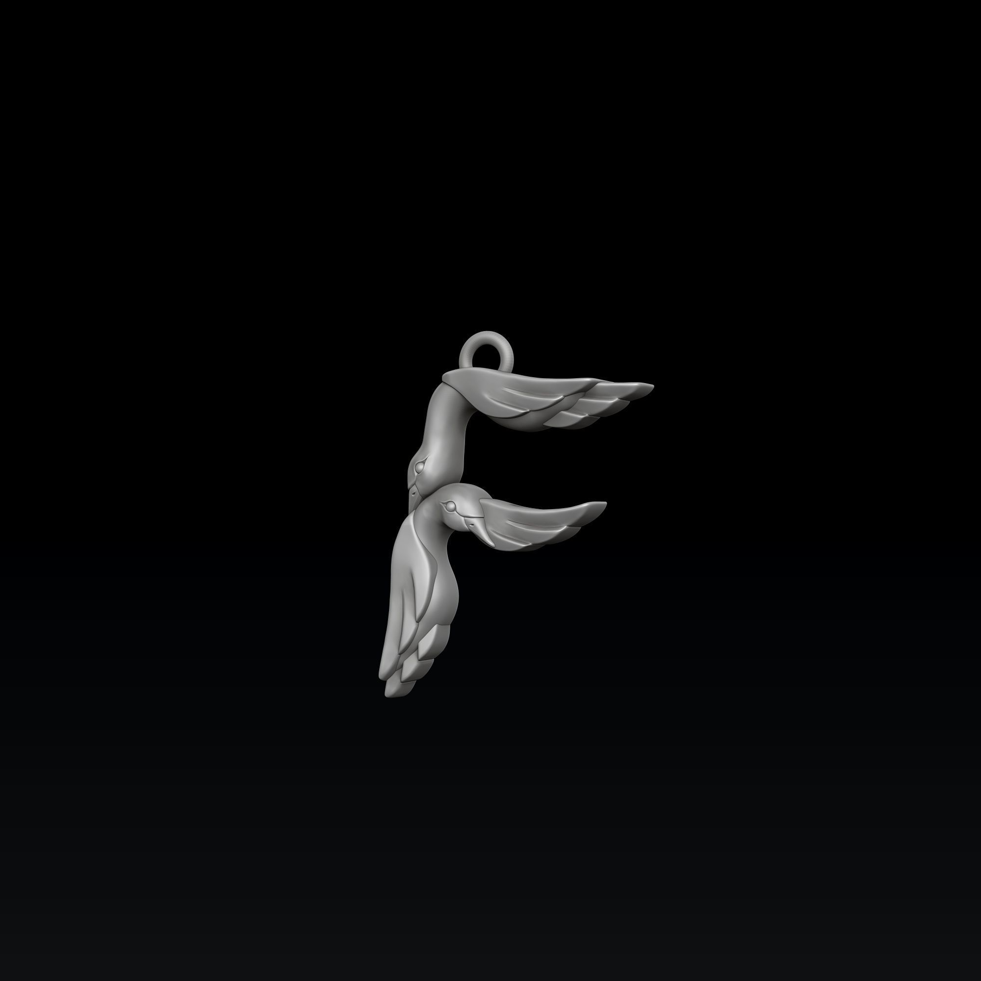 Bird Letter F Pendant 3D print model_2