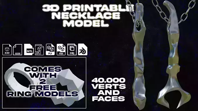 Printable Necklace and 2 bonus Ring Designs 3D print model