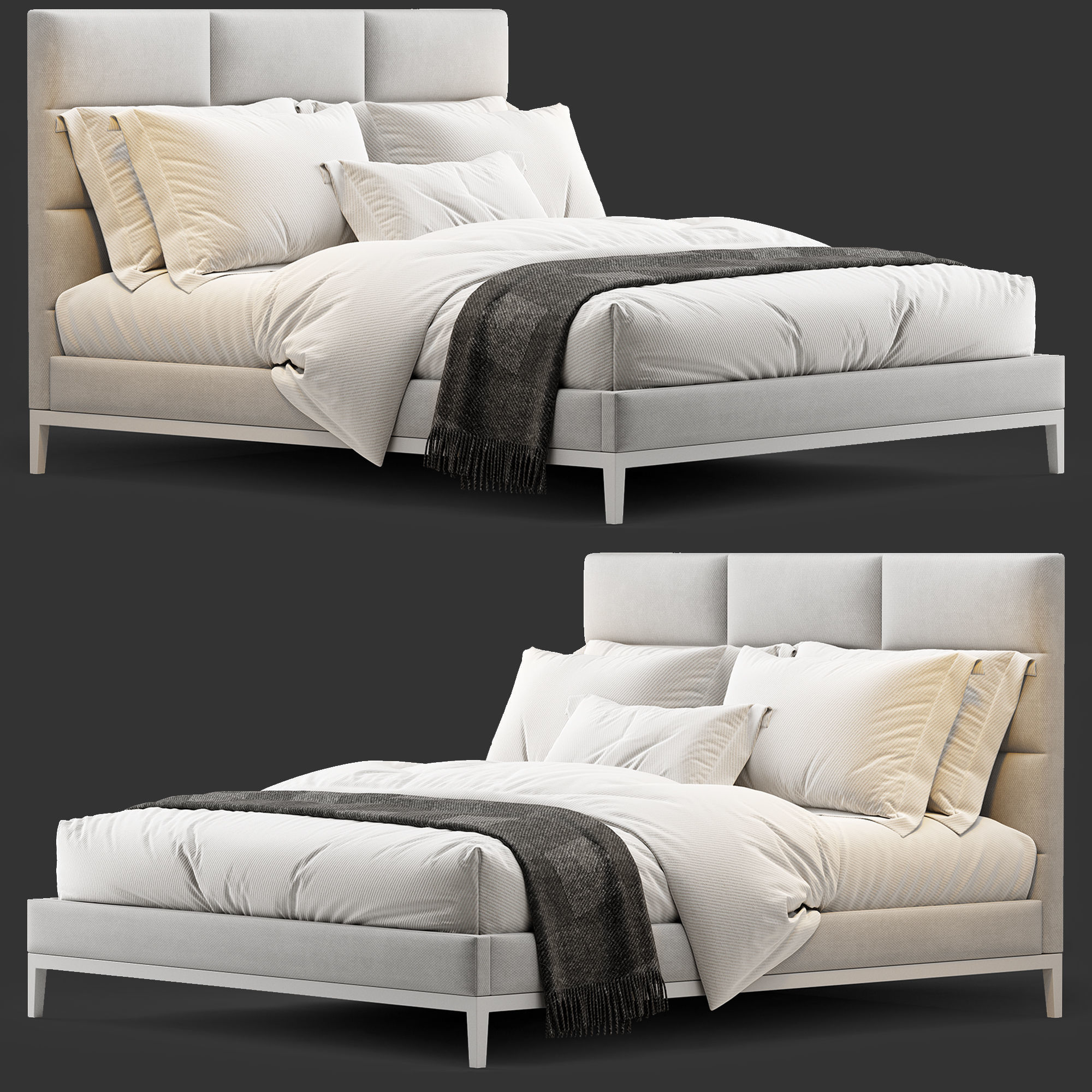 ITALIA FABRIC RECTANGULAR BED - OAK BASE 3D model | CGTrader