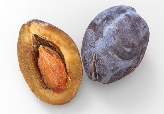A plum and half a pitted plum Low-poly 3D model 5