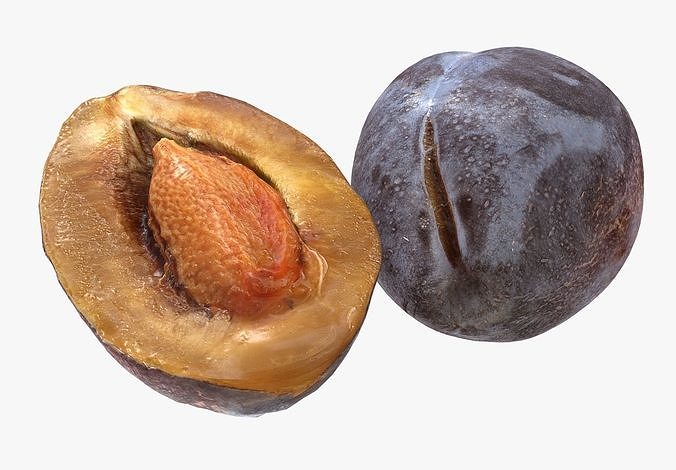 A plum and half a pitted plum Low-poly 3D model 6