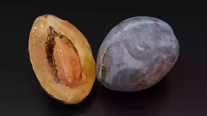 A plum and half a pitted plum Low-poly 3D model 2