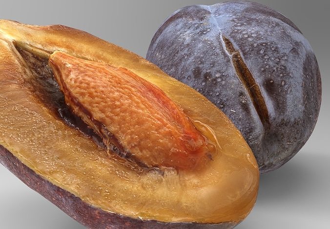 A plum and half a pitted plum Low-poly 3D model 4