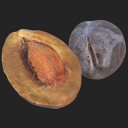 A plum and half a pitted plum Low-poly 3D model 7