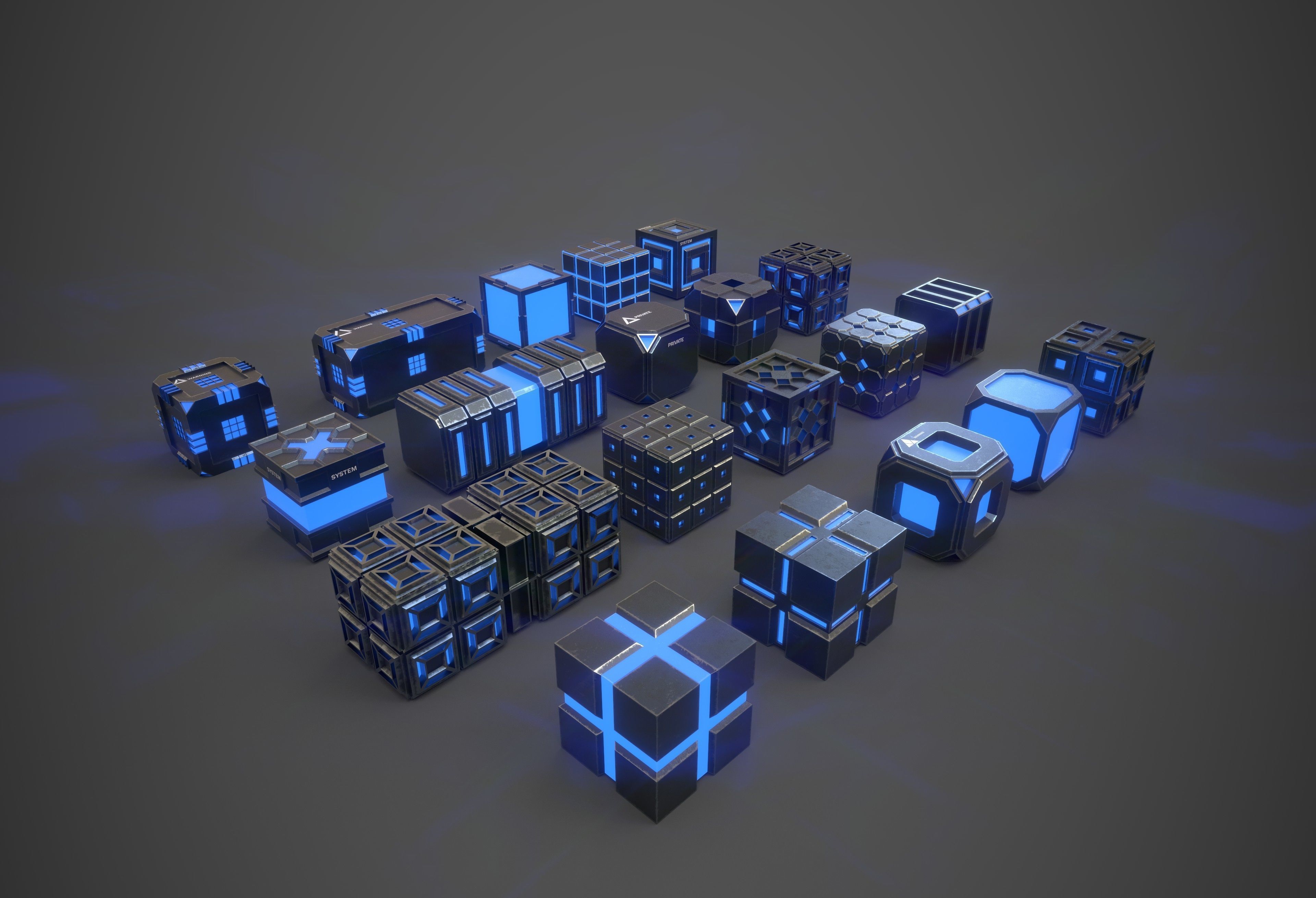 Sic-Fi Box Collection Metal Low-poly 3D model_5