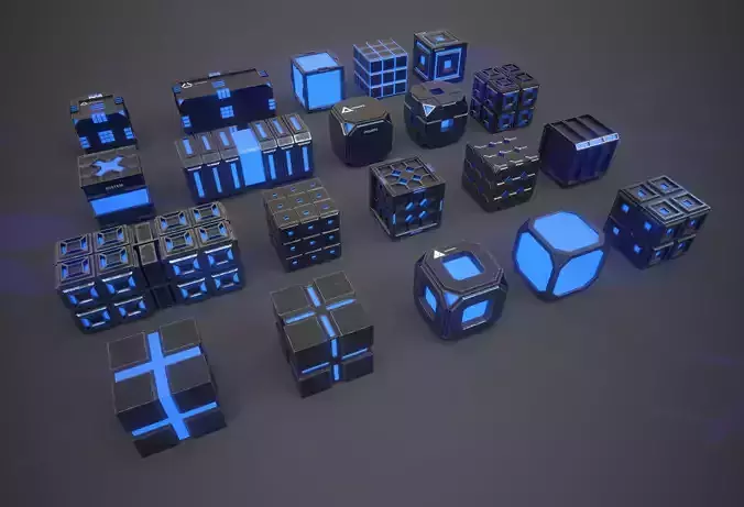 Sic-Fi Box Collection Metal Low-poly 3D model
