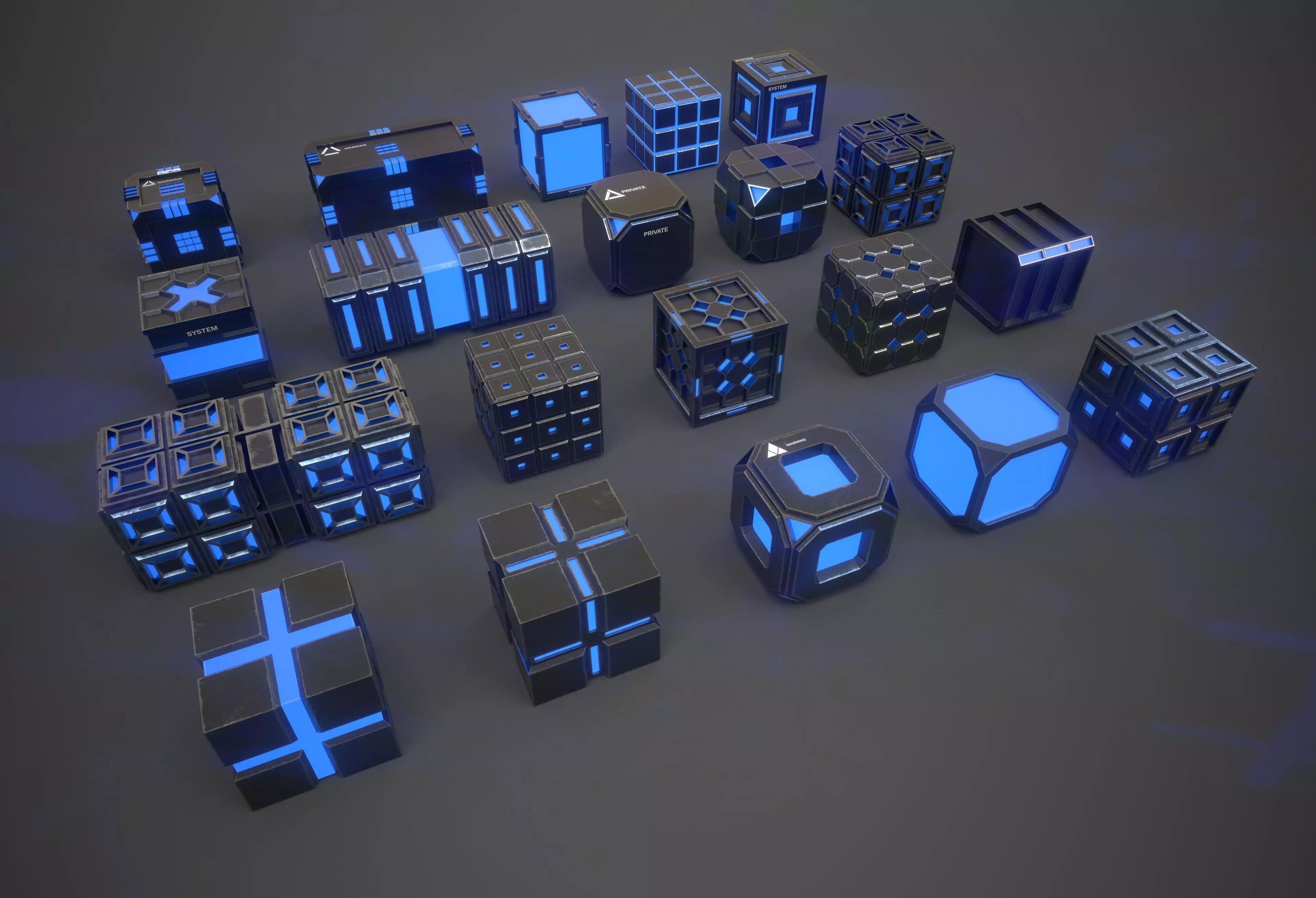 Sic-Fi Box Collection Metal Low-poly 3D model_0