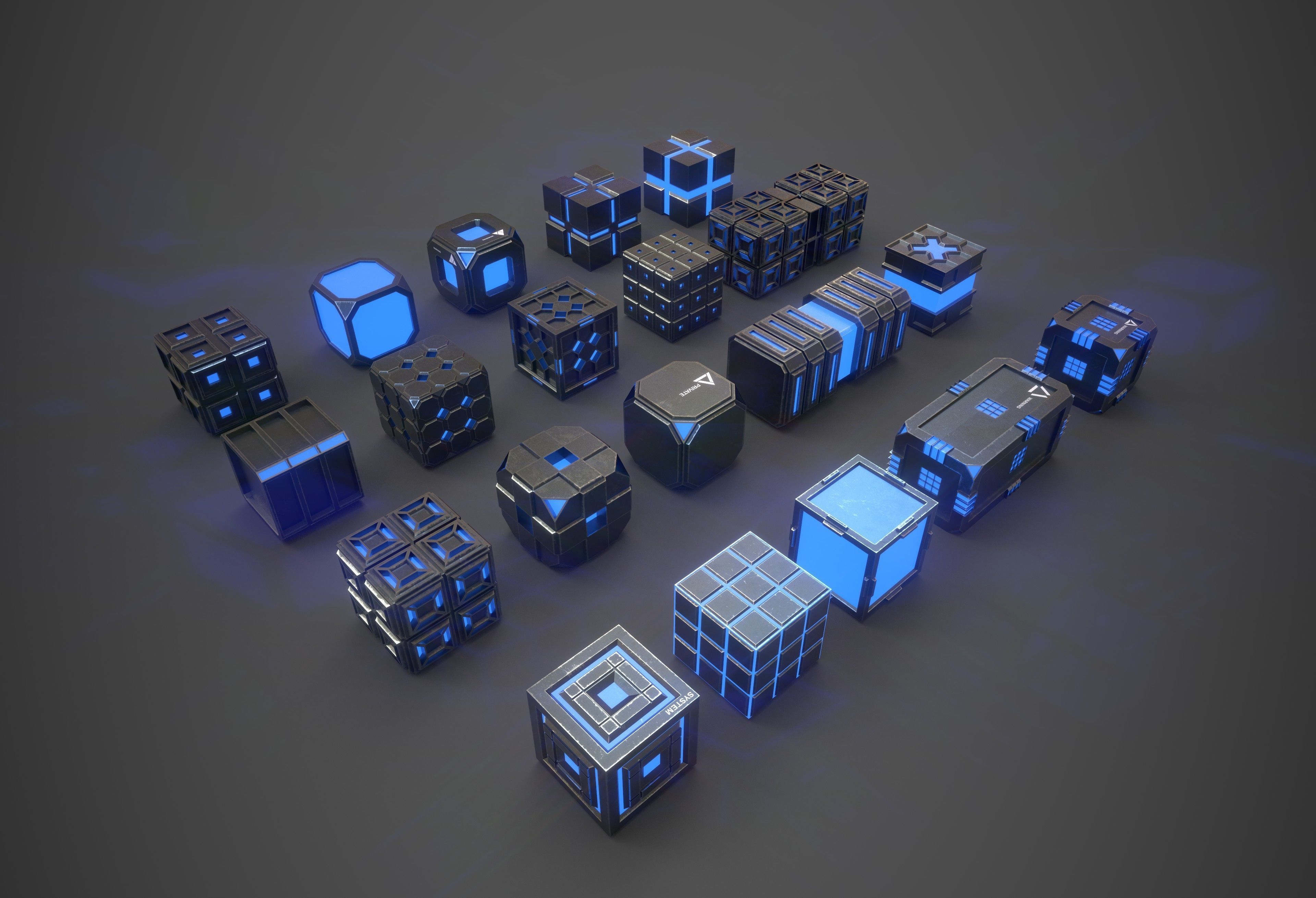 Sic-Fi Box Collection Metal Low-poly 3D model_9