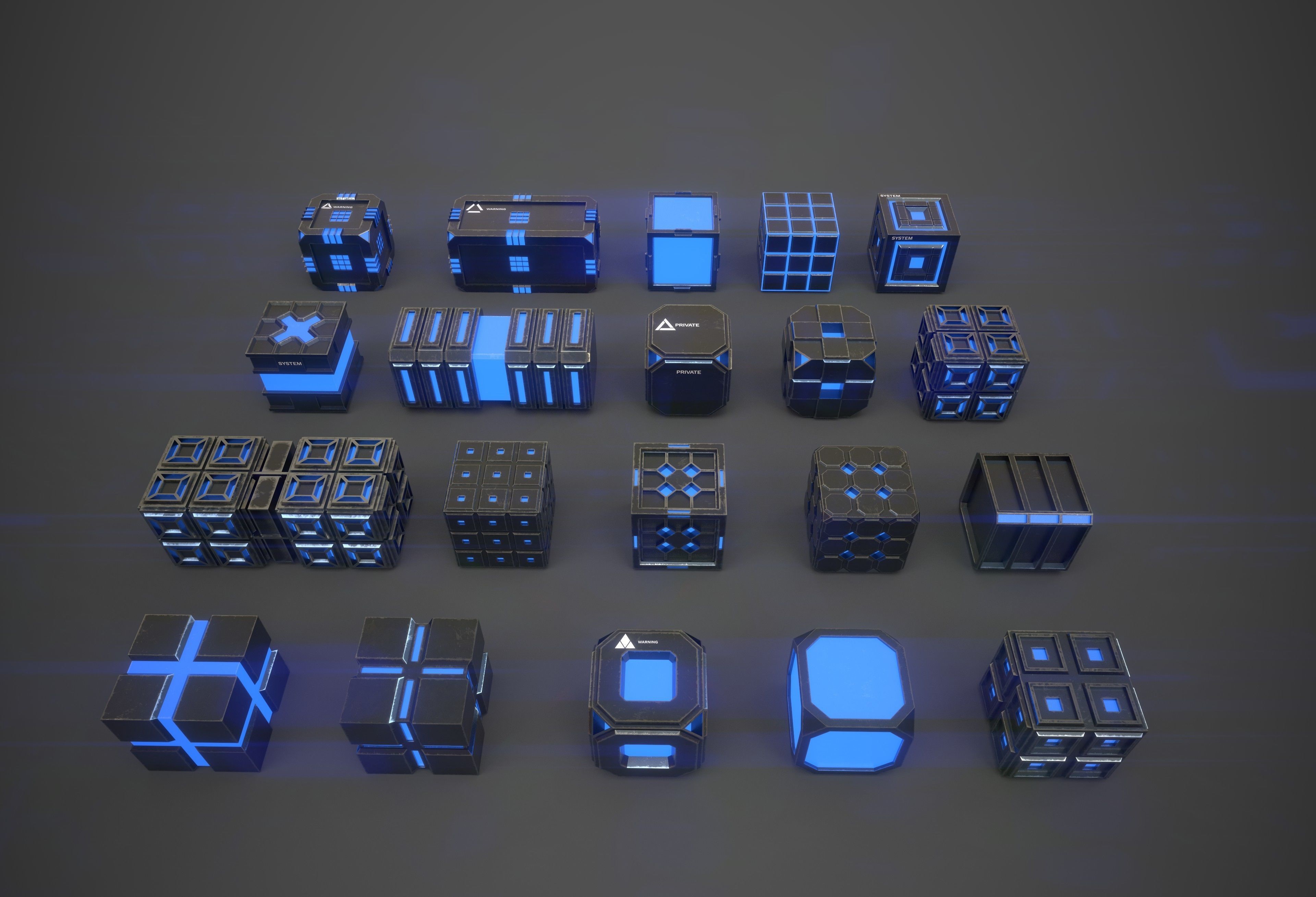 Sic-Fi Box Collection Metal Low-poly 3D model_6