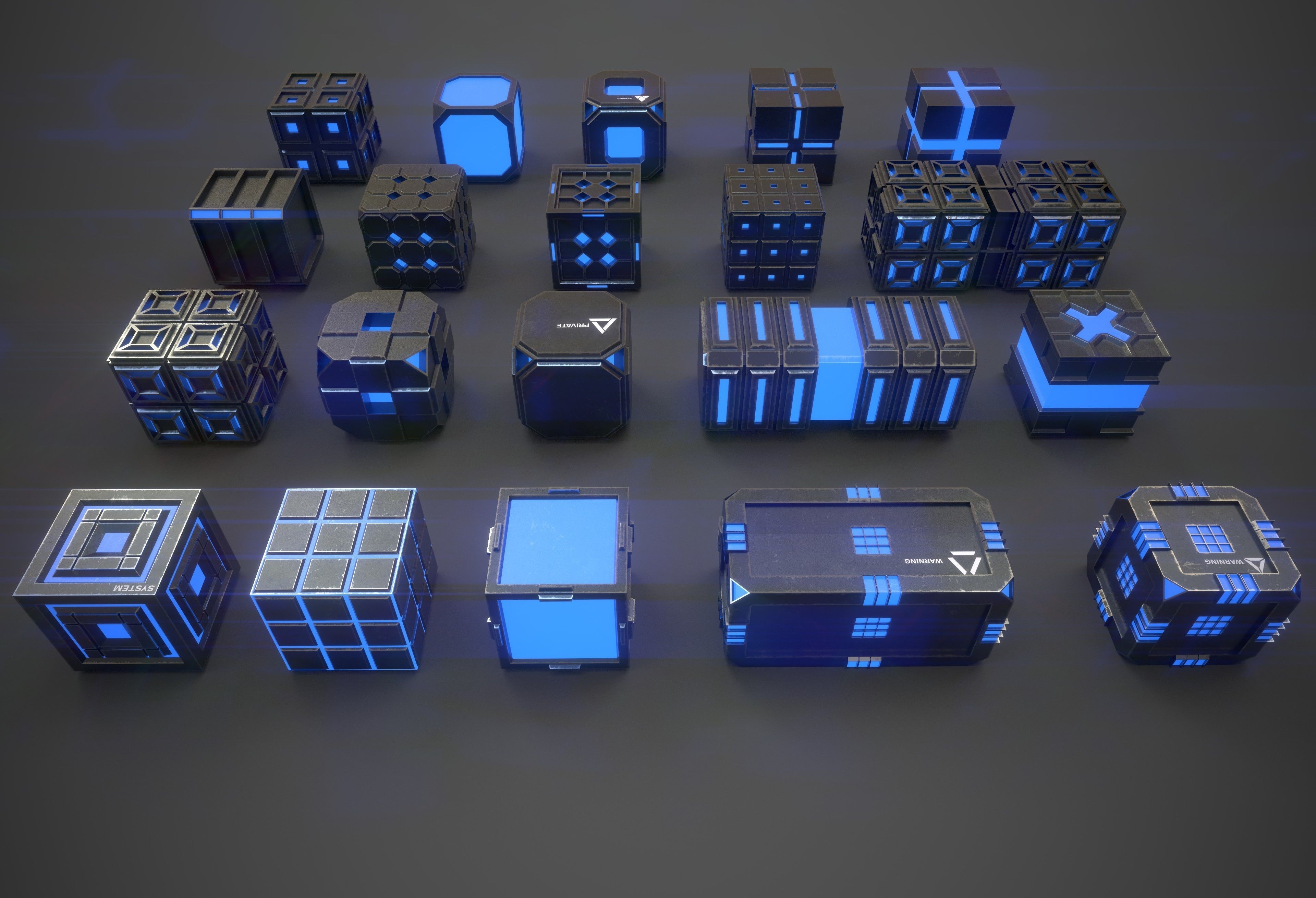 Sic-Fi Box Collection Metal Low-poly 3D model_3