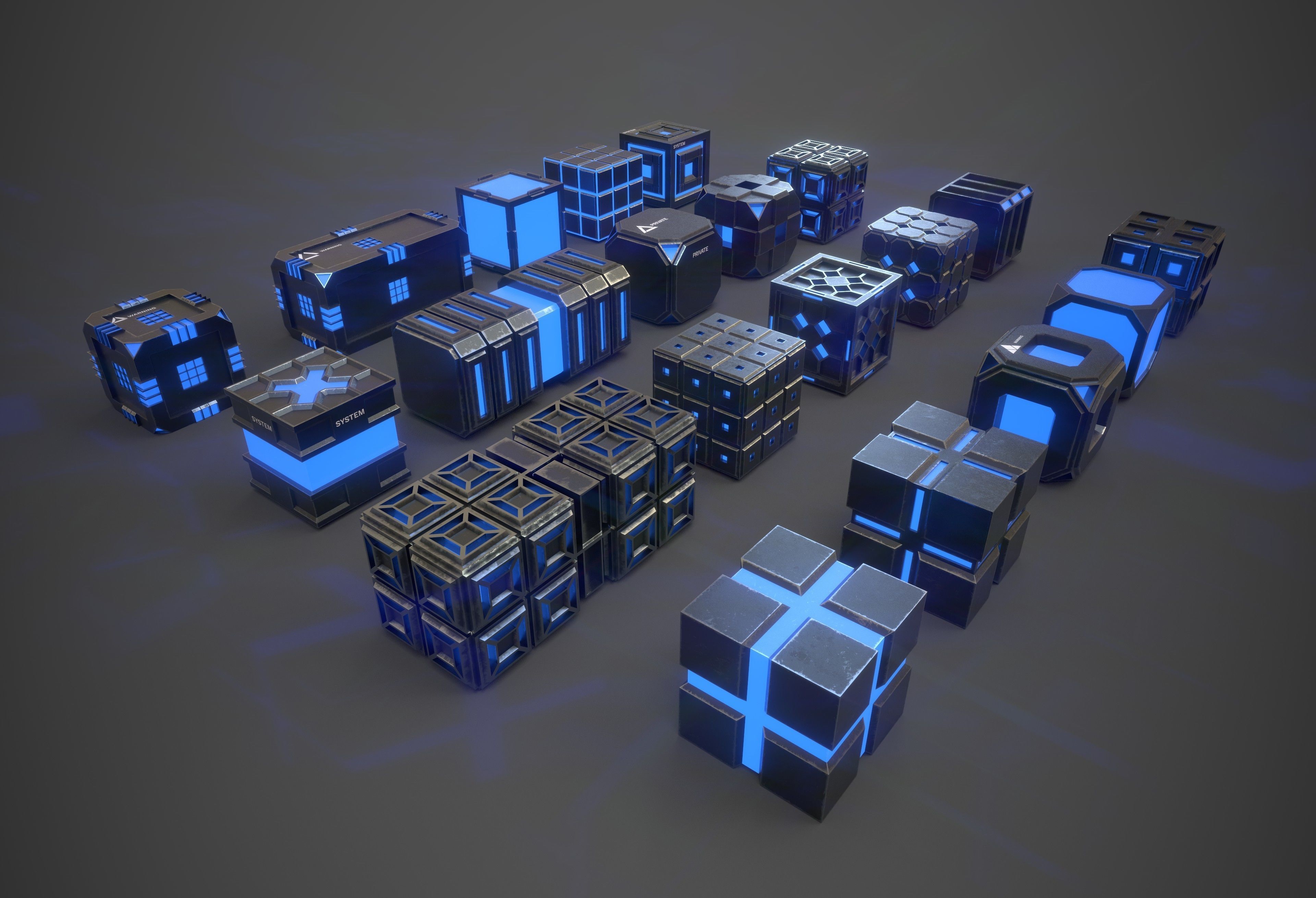 Sic-Fi Box Collection Metal Low-poly 3D model_1