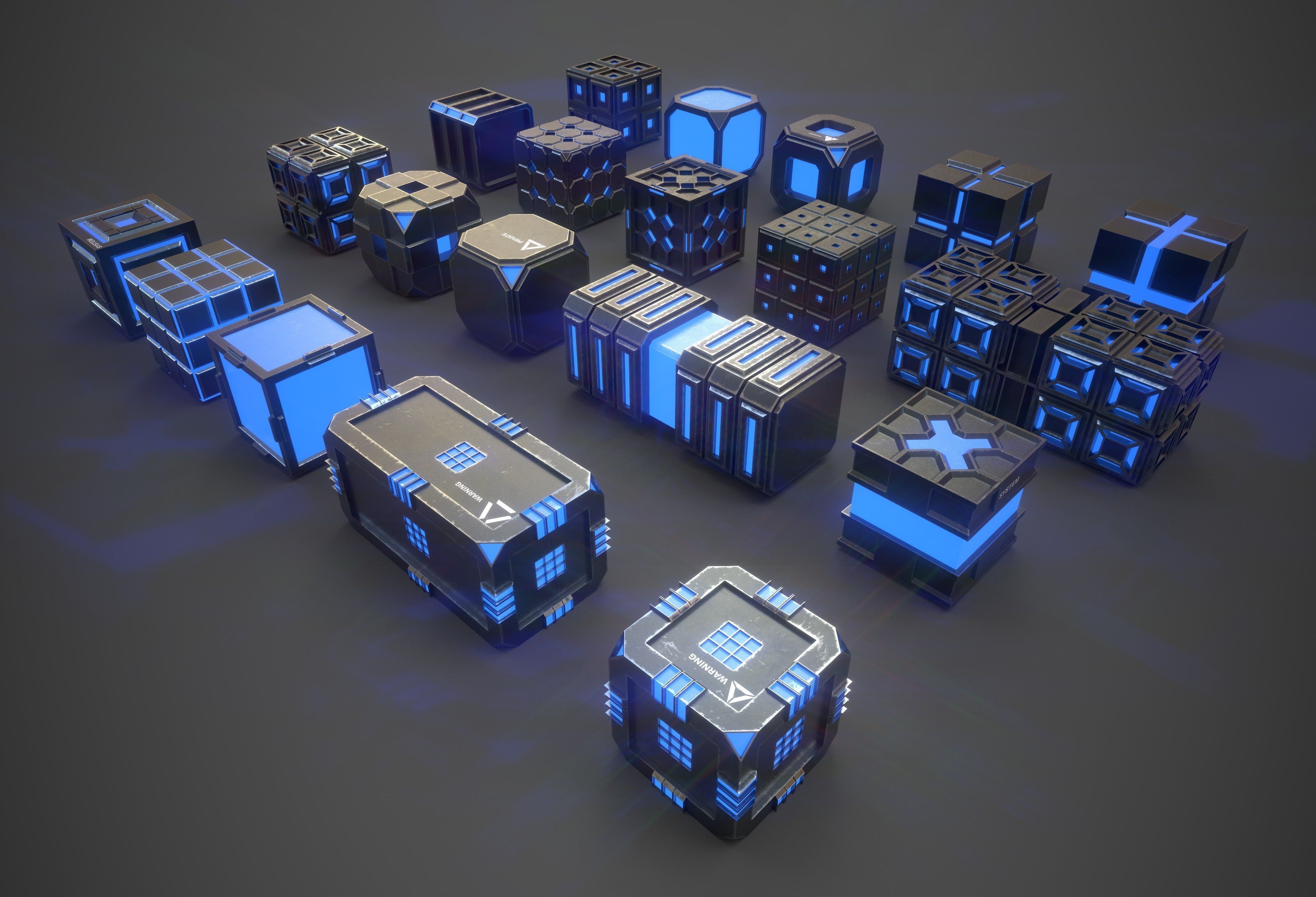 Sic-Fi Box Collection Metal Low-poly 3D model_2