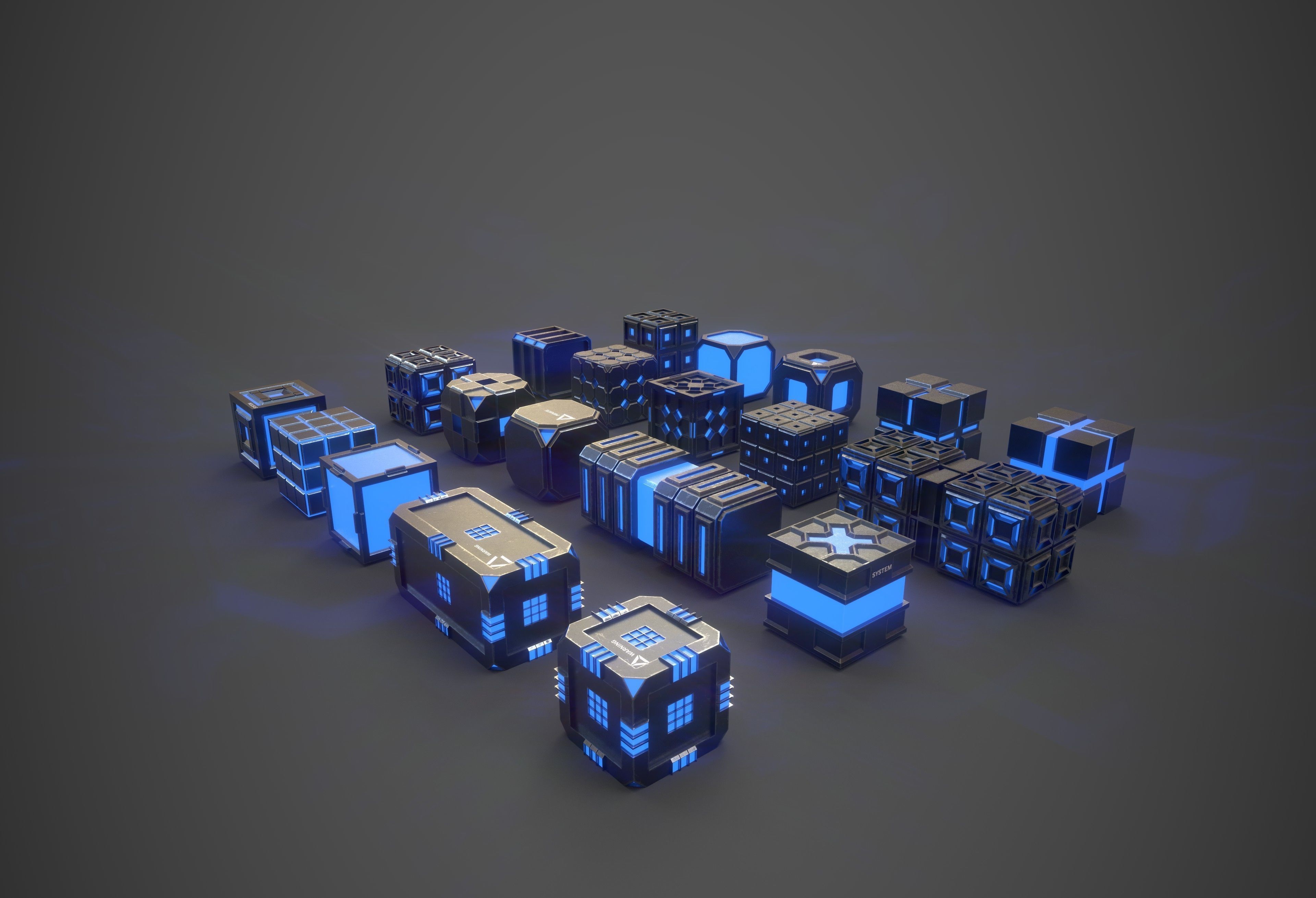 Sic-Fi Box Collection Metal Low-poly 3D model_8