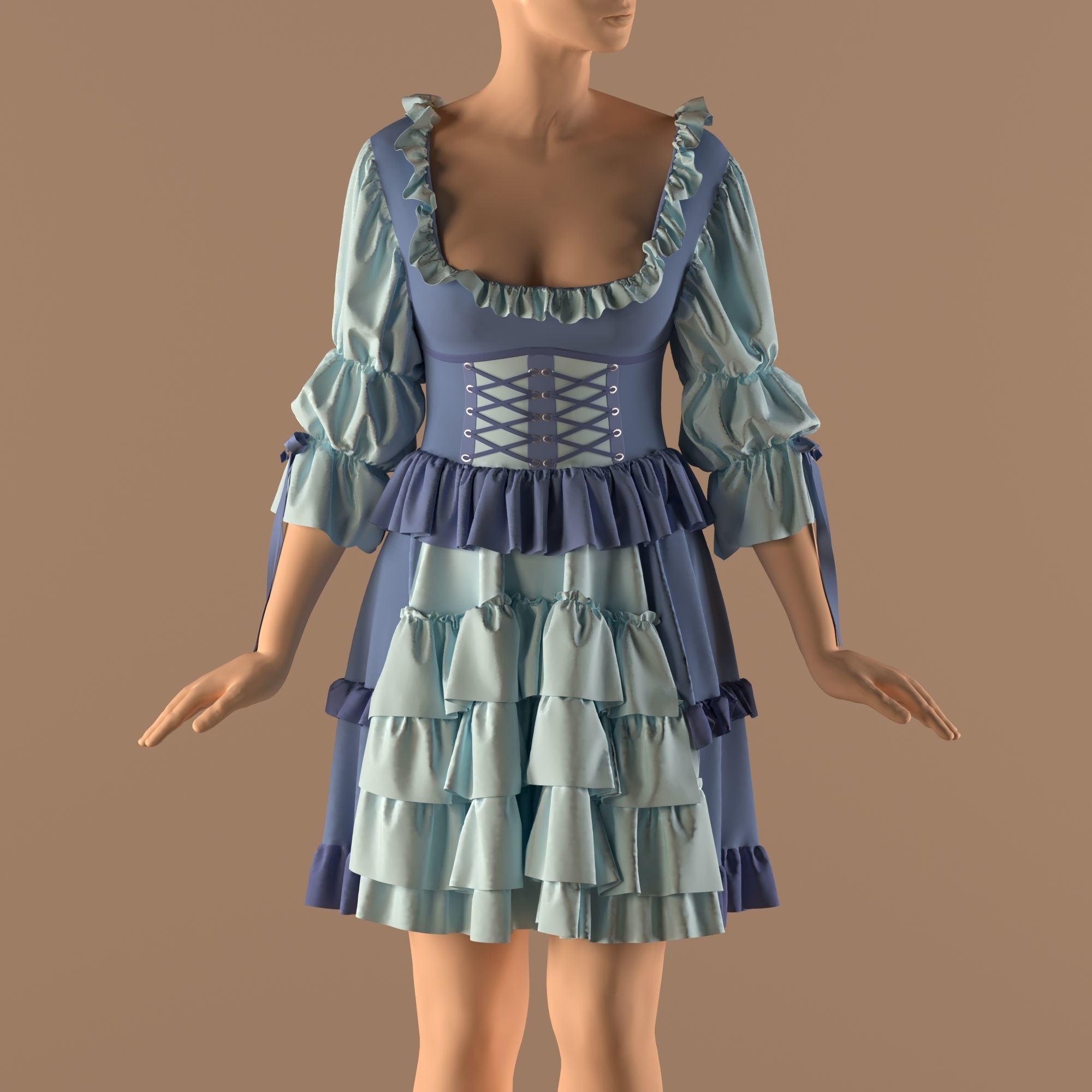 cute custom dress   -ZPRJ- FBX- OBJ-MTL-TEXTURE 3D model_6