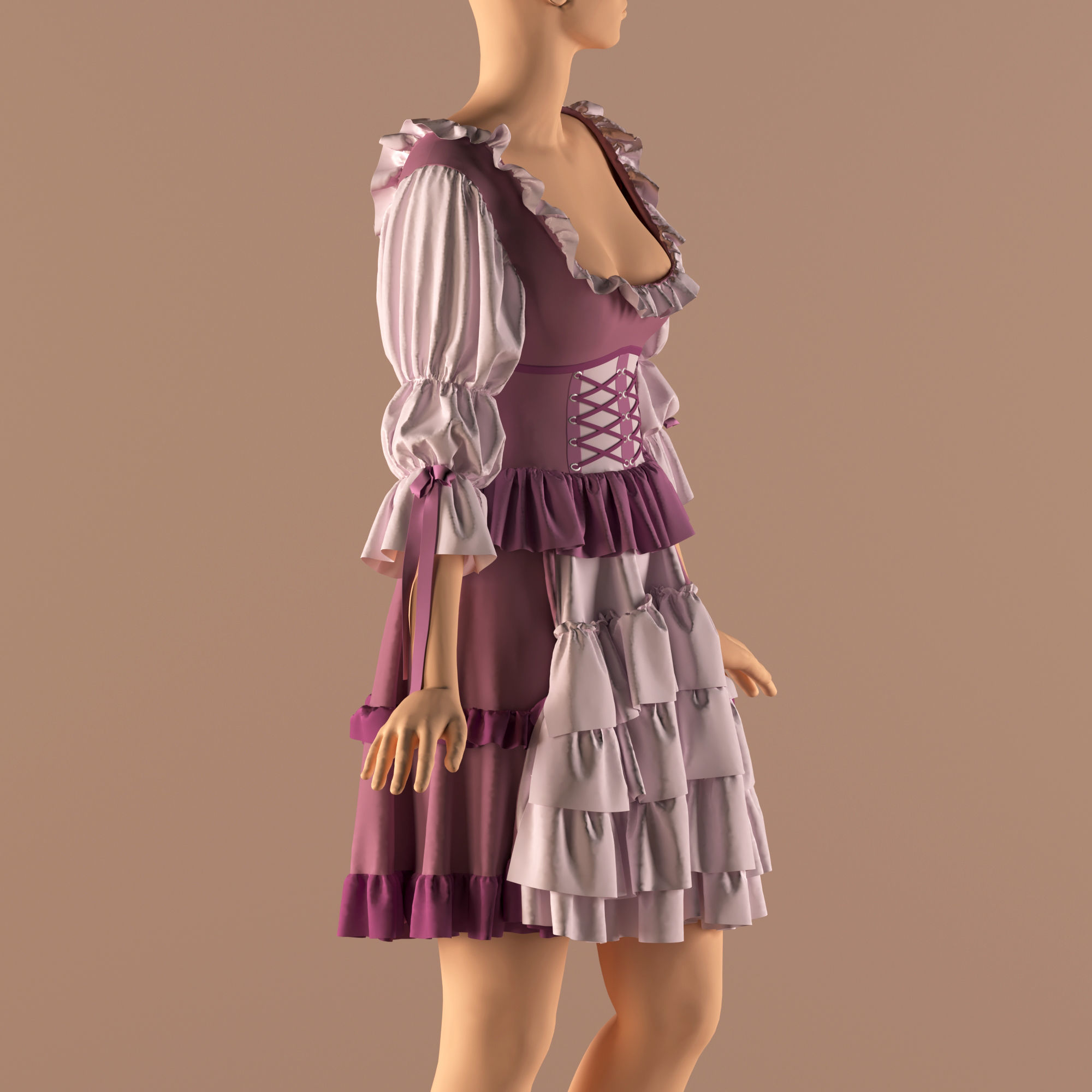 cute custom dress   -ZPRJ- FBX- OBJ-MTL-TEXTURE 3D model_4