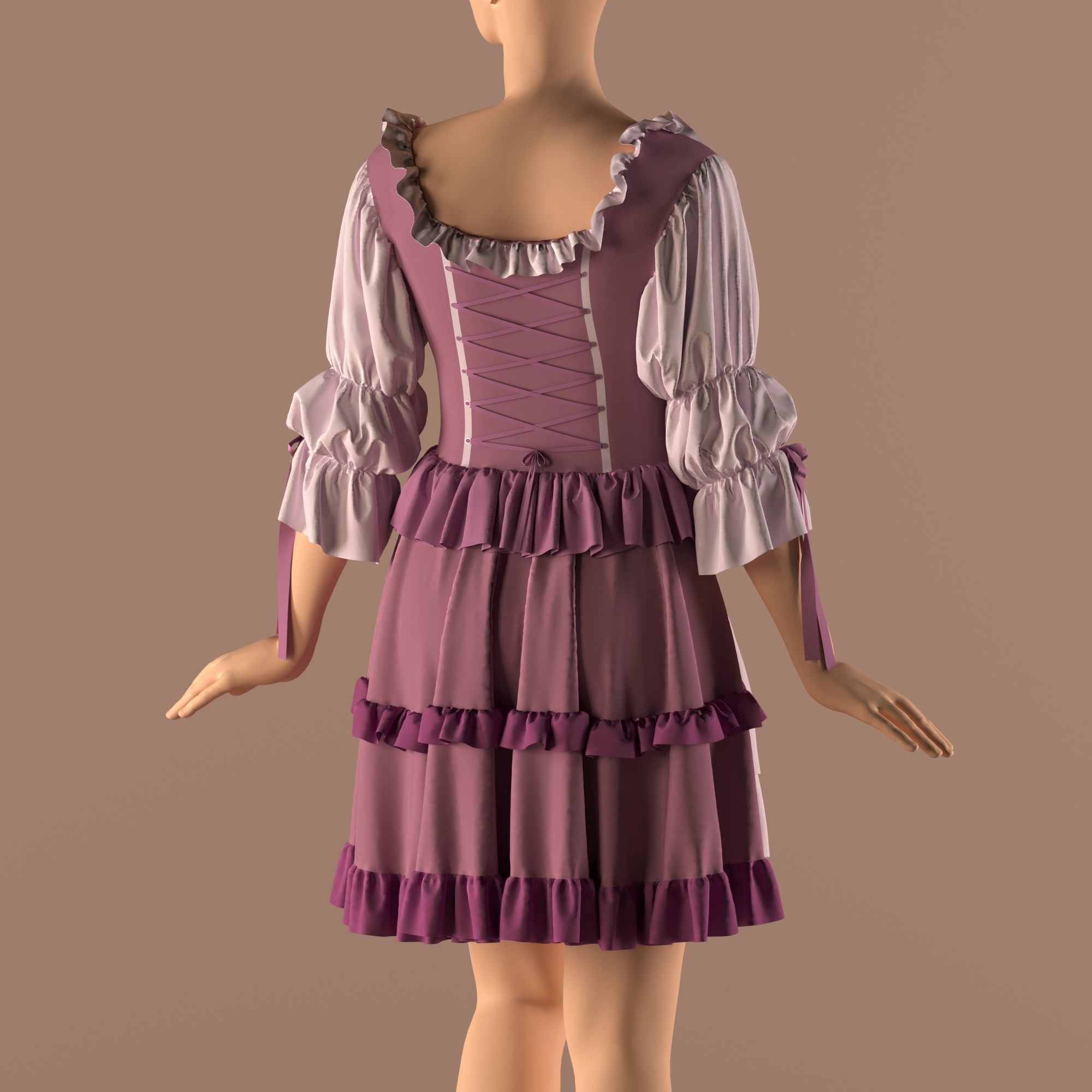cute custom dress   -ZPRJ- FBX- OBJ-MTL-TEXTURE 3D model_8