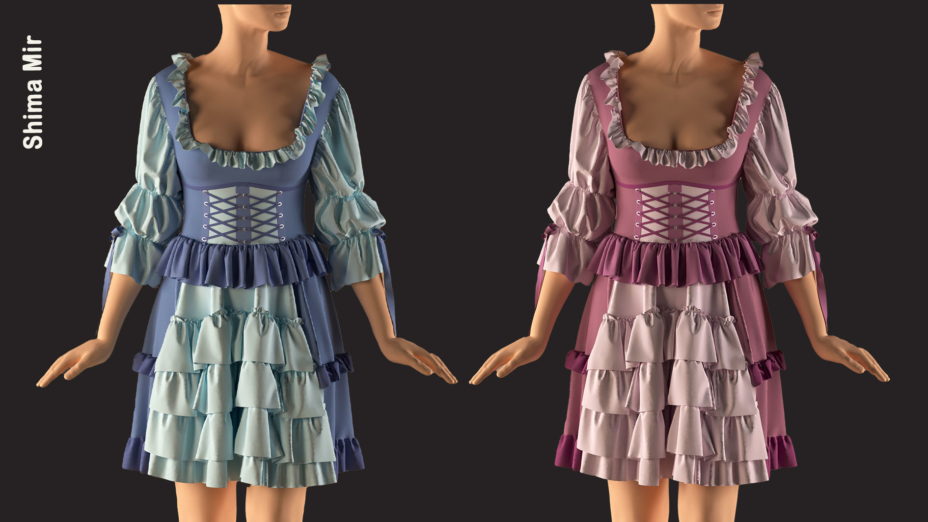 cute custom dress   -ZPRJ- FBX- OBJ-MTL-TEXTURE 3D model_14