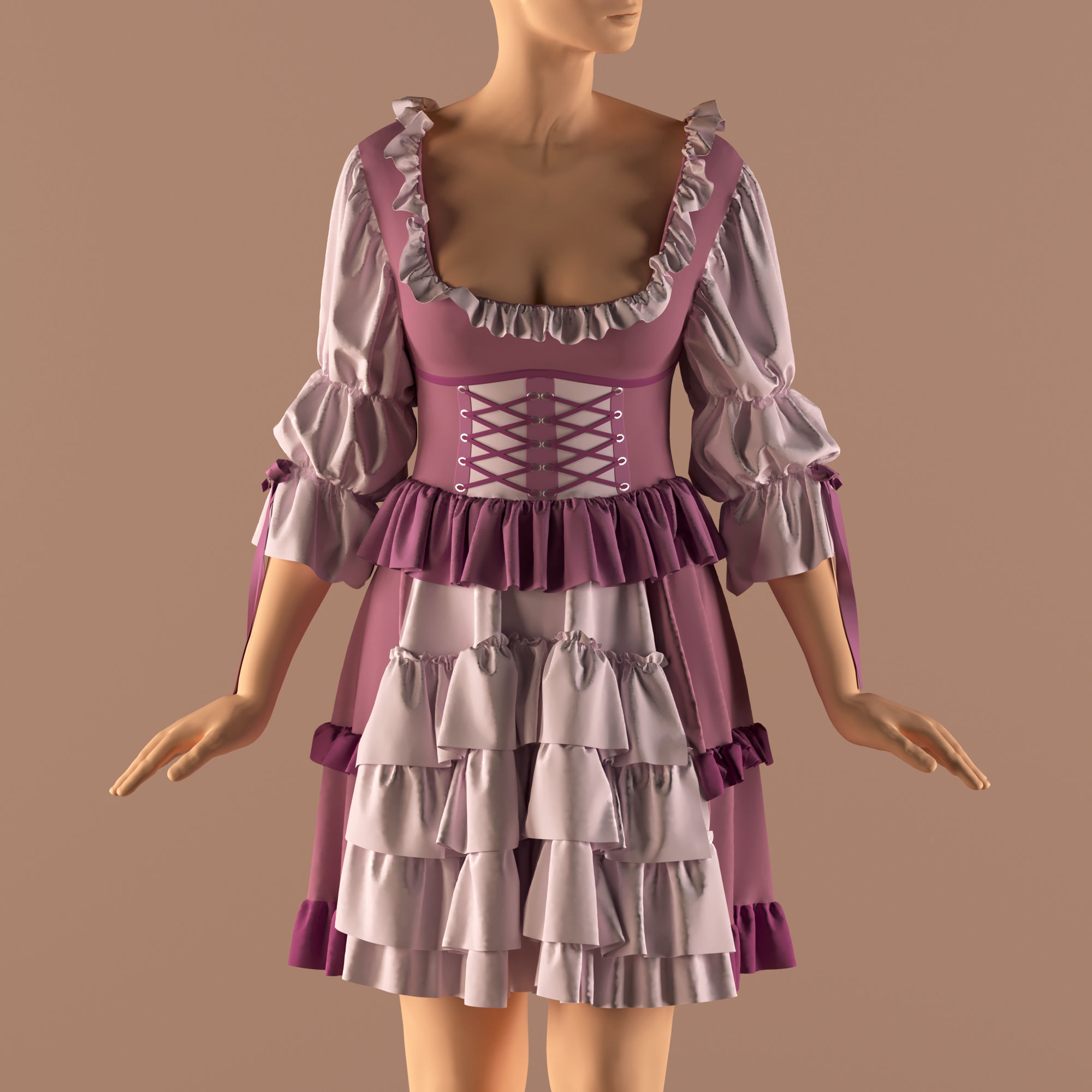 cute custom dress   -ZPRJ- FBX- OBJ-MTL-TEXTURE 3D model_11